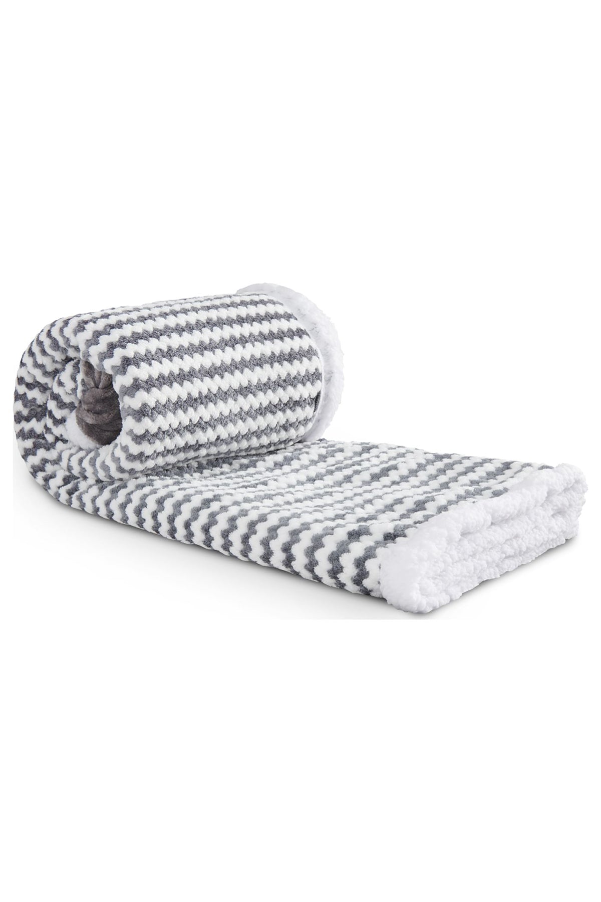 Field & Co Chevron Striped Sherpa Blanket, Gray