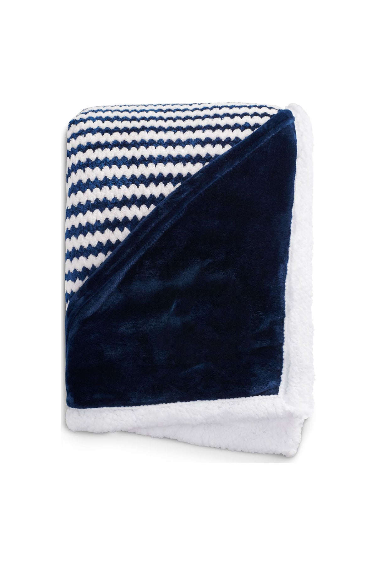 Field & Co Chevron Striped Sherpa Blanket, Navy