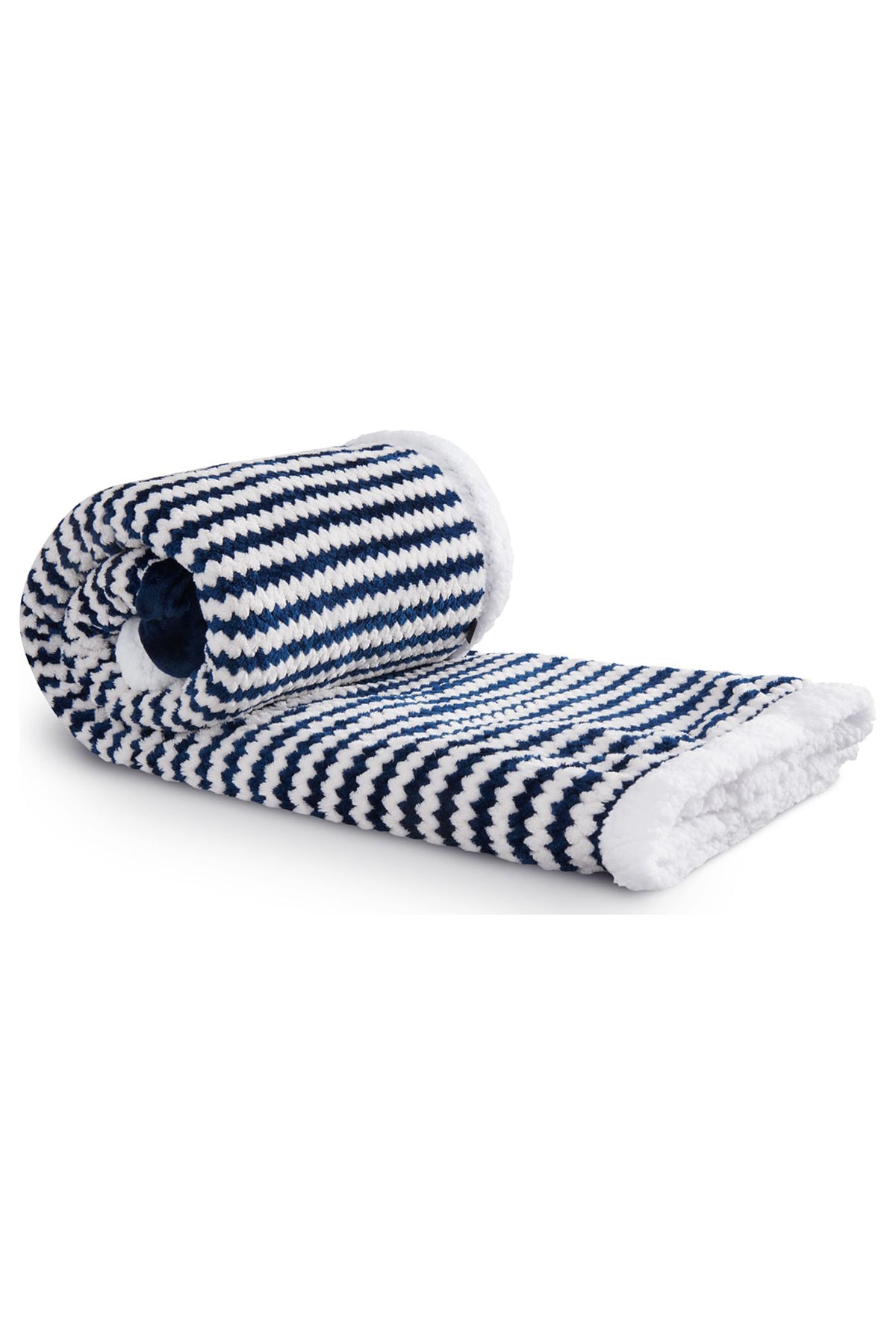 Field & Co Chevron Striped Sherpa Blanket, Navy