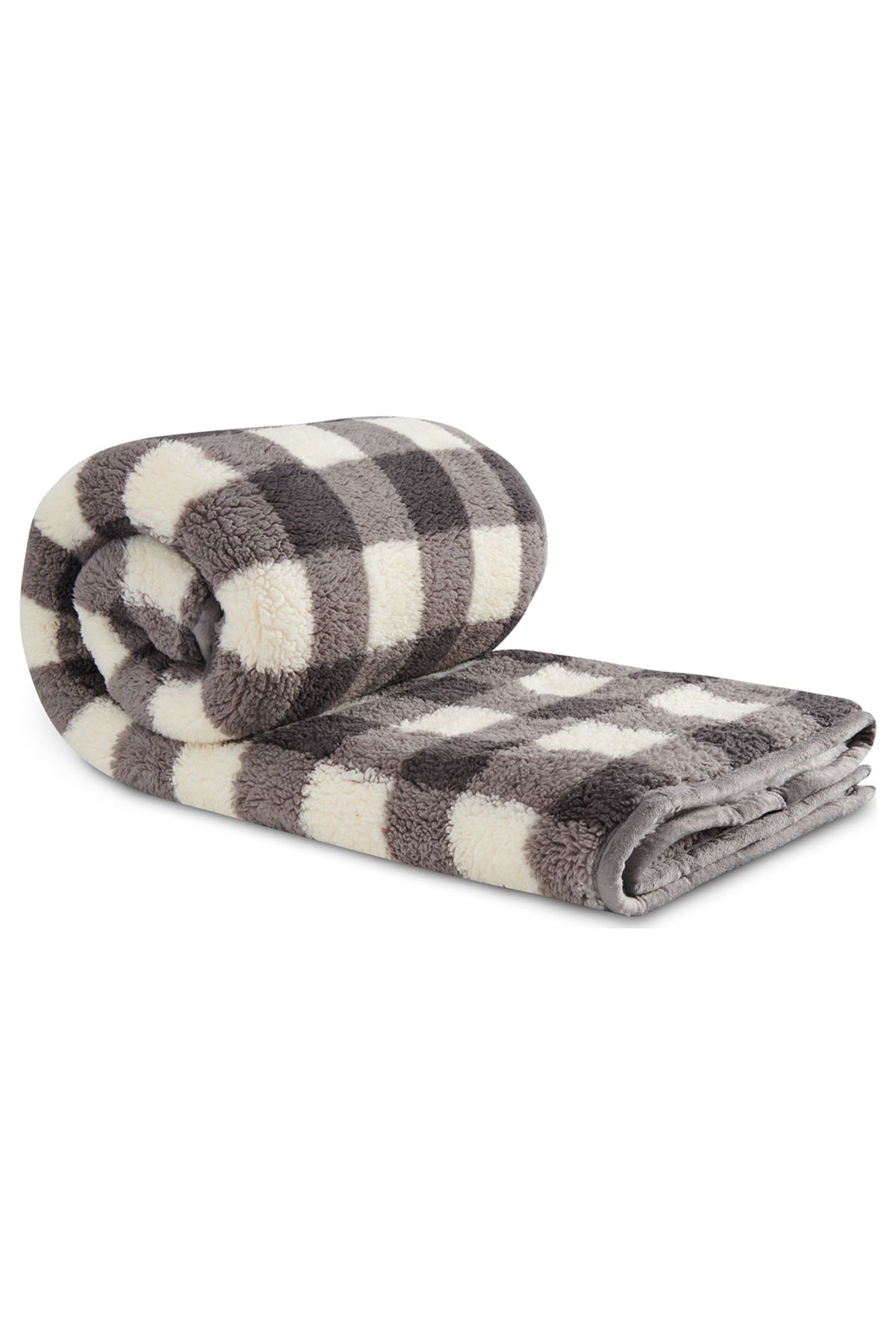 Field & Co Double Sided Plaid Sherpa Blanket, White