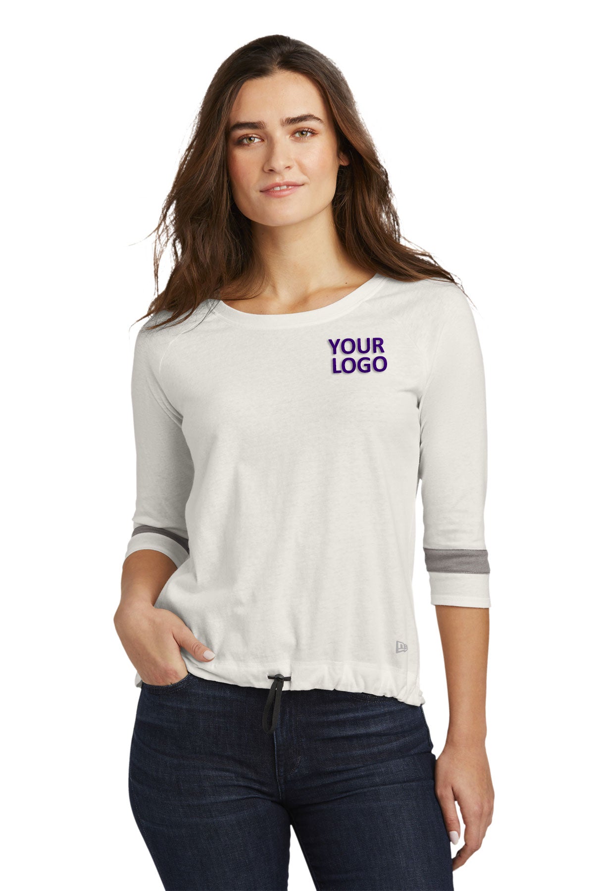 New Era Ladies Tri-Blend 3/4-Sleeve Printed Tee's, Fan White Solid Shadow Grey [Orpical Technology Solutions]
