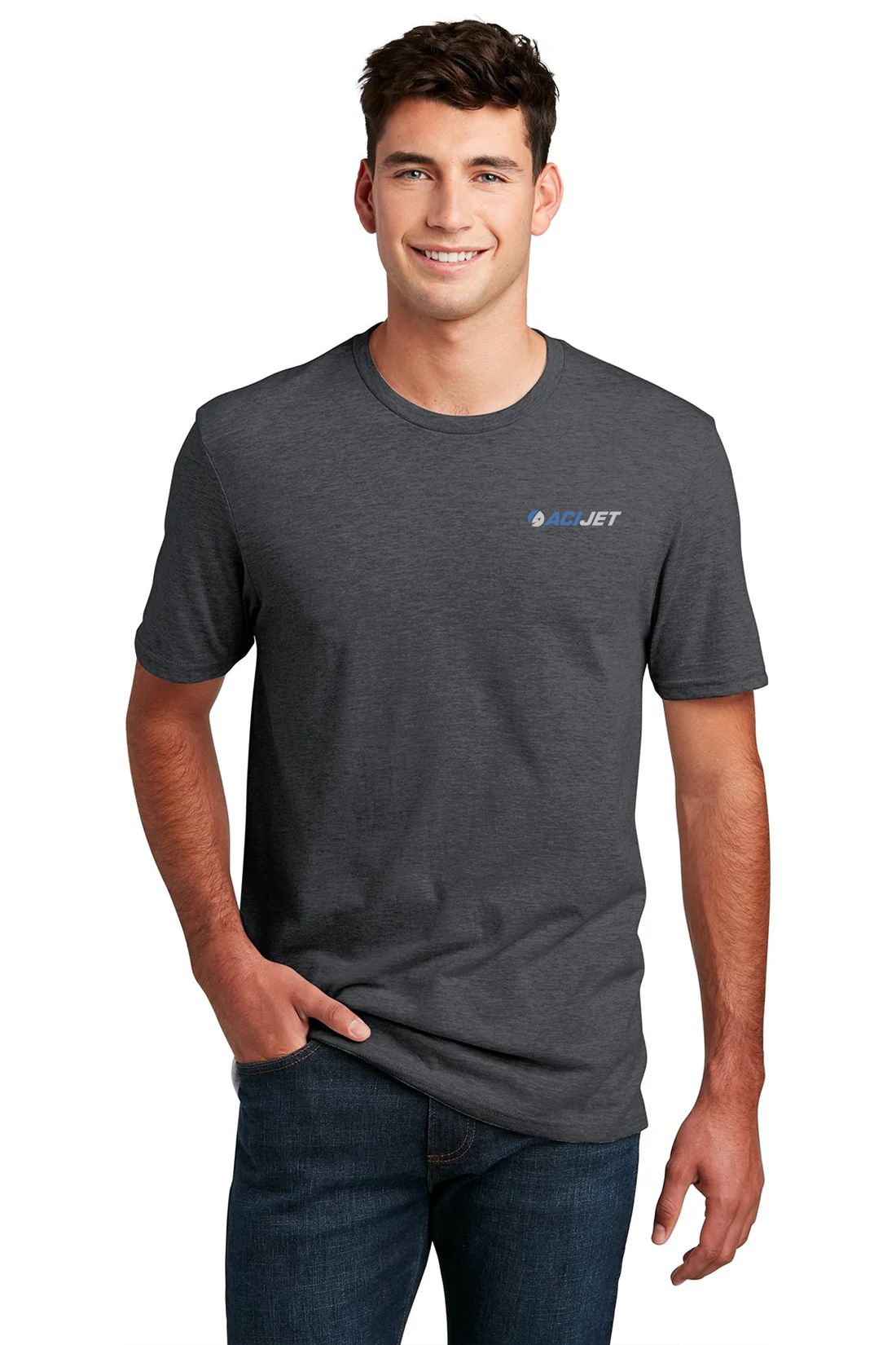 District Made Mens Perfect Blend Tee, Heathered Charcoal [ACI Jet Uniforms]
