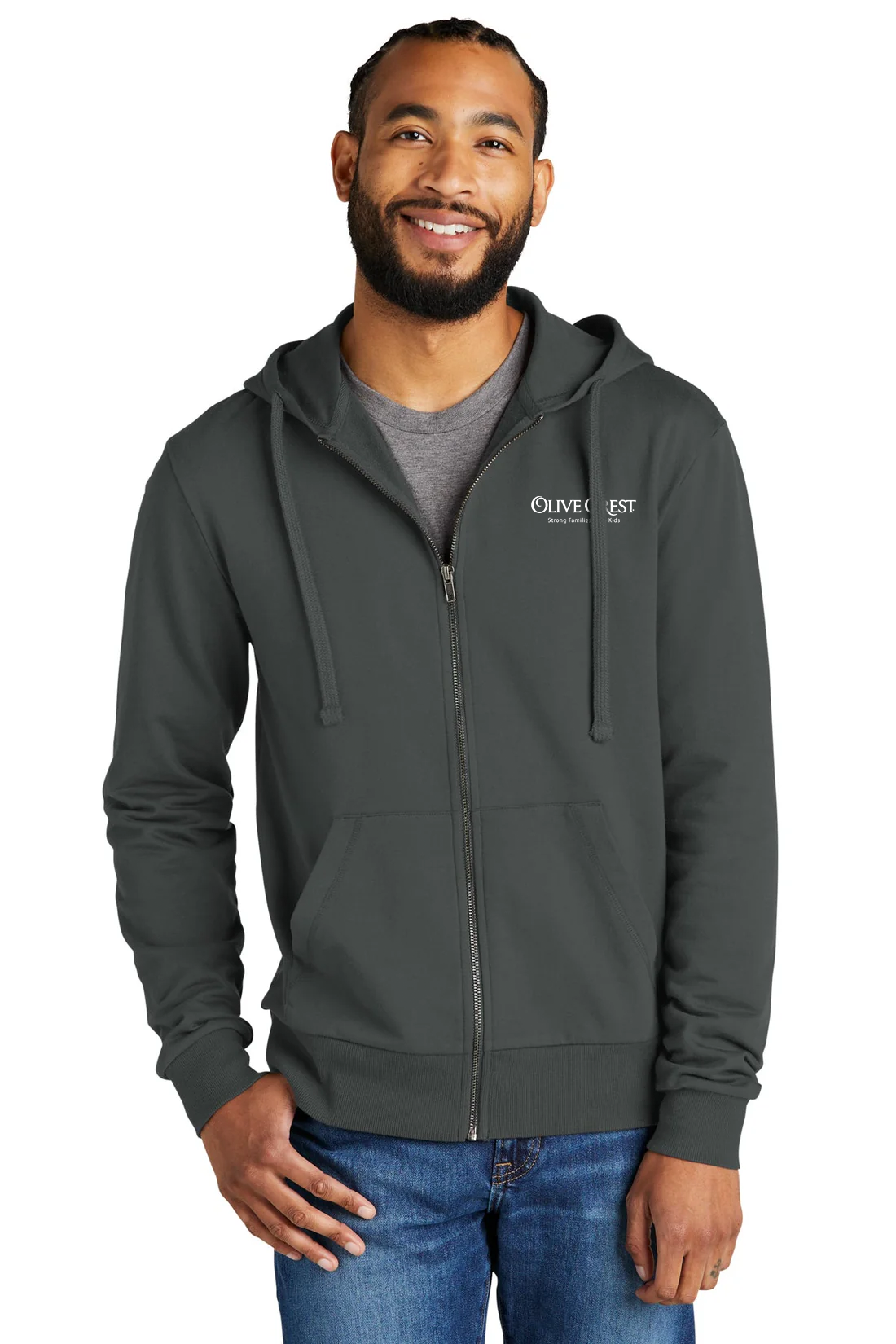 Allmade Unisex Organic French Terry Full-Zip Hoodie, Terrain Grey [Olive Crest]
