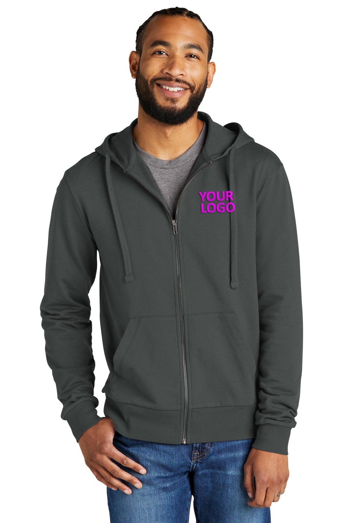 Allmade Unisex Organic French Terry Full-Zip Hoodie, Terrain Grey [Olive Crest]
