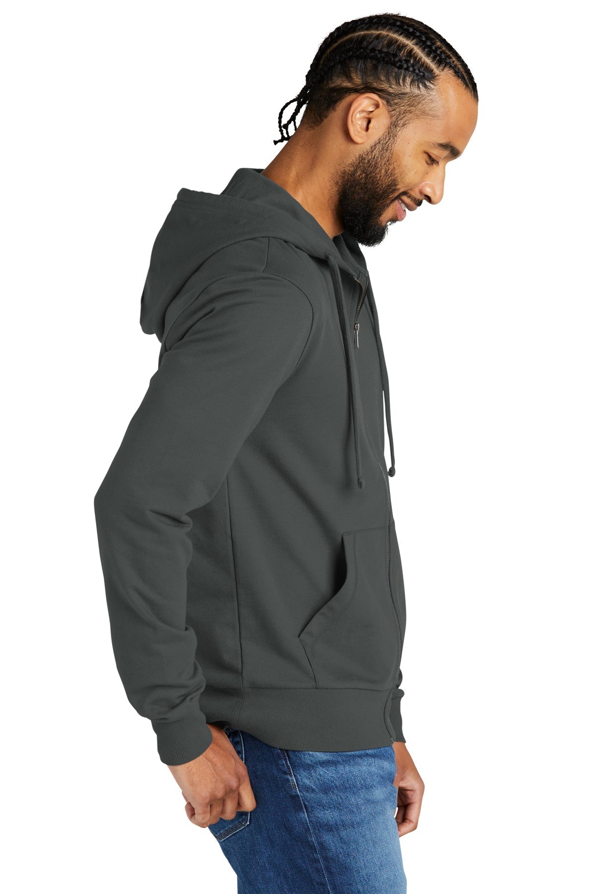 Allmade Unisex Organic French Terry Full-Zip Hoodie, Terrain Grey [Olive Crest]