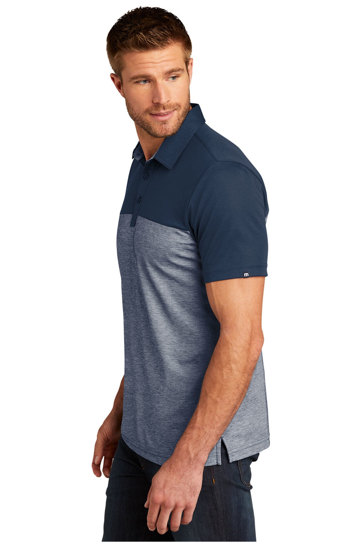 TravisMathew Oceanside Blocked Polo Blue Nights Blue Nights Heather [Ascend Vision Partners]