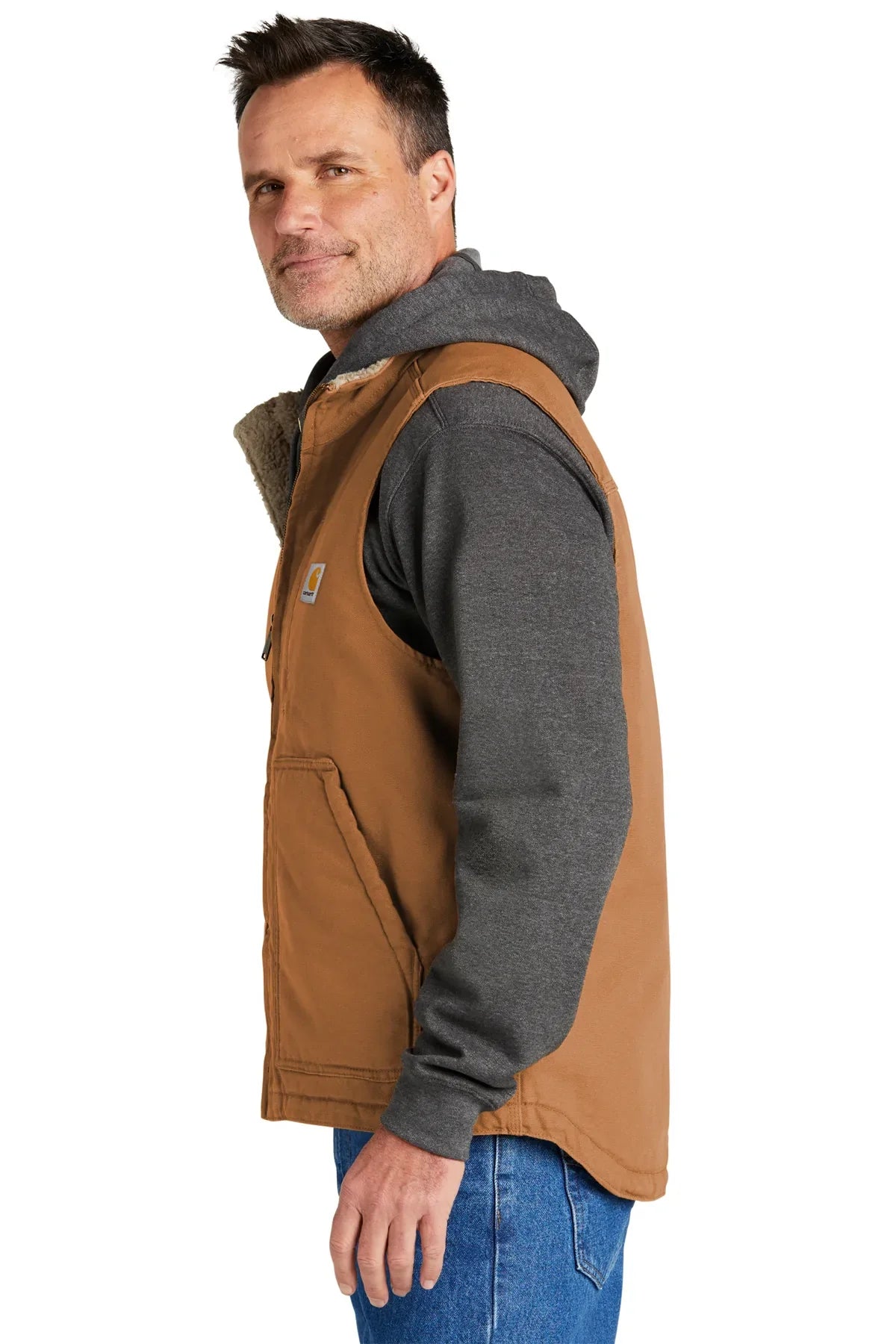 Carhartt Sherpa-Lined Customized Vests, Carhartt Brown [Elmwood Homes]