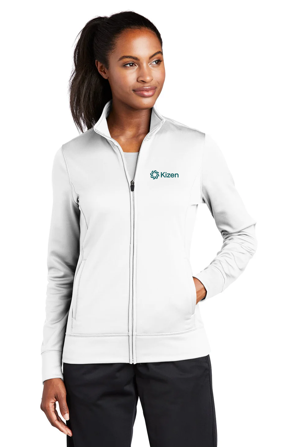 Sport-Tek Ladies Sport-Wick Fleece Full-Zip Jacket, White [Kizen]