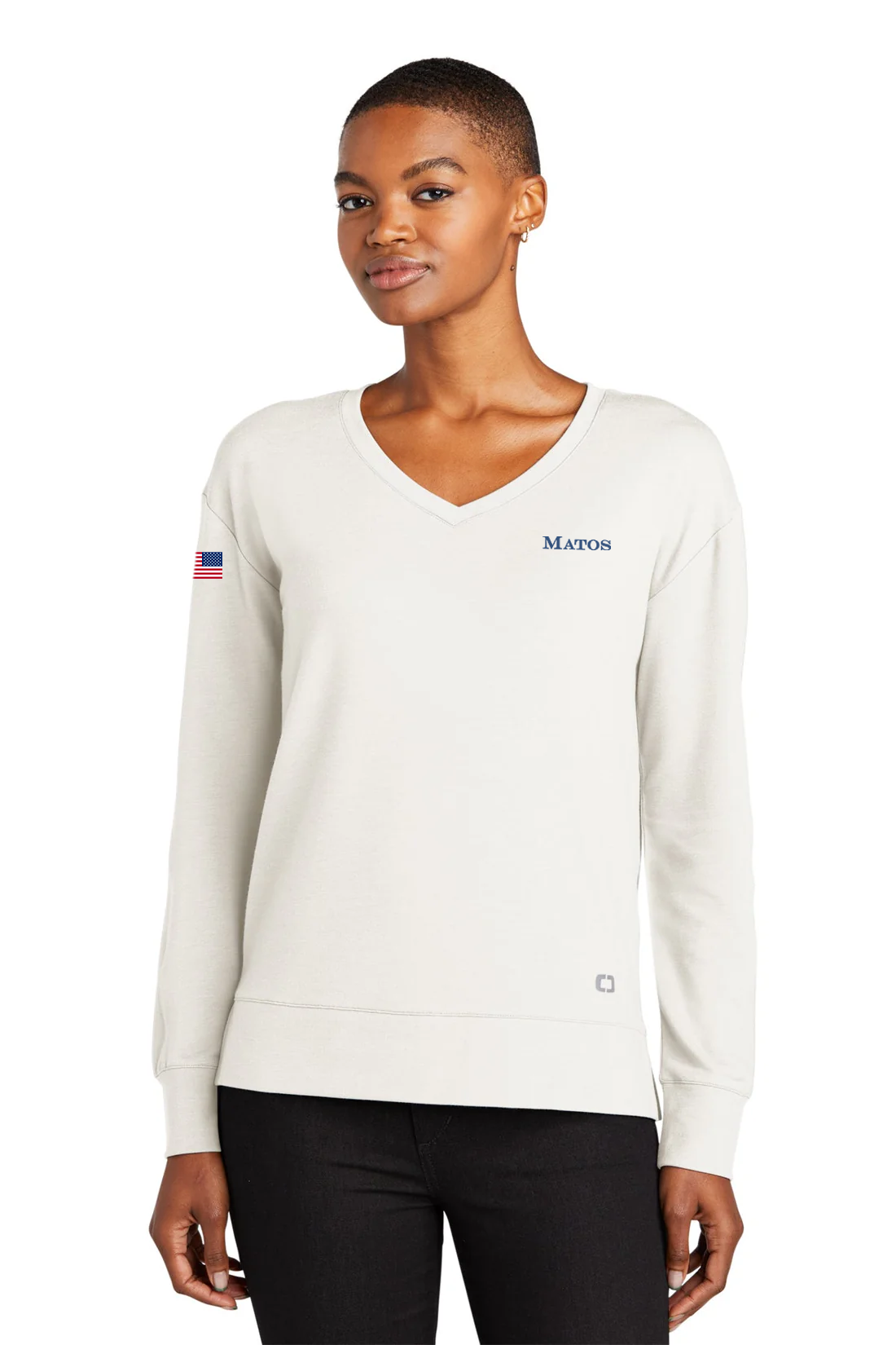 OGIO Ladies Luuma Long Sleeve V-Neck, Ivory Snow [Matos Builders]