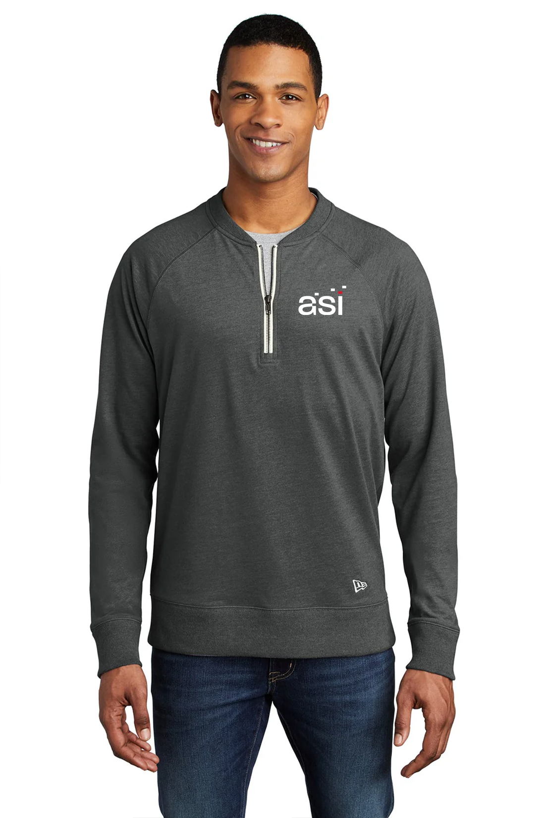 New Era Sueded Cotton Blend Quarter Zip, Black Heather [ASI]