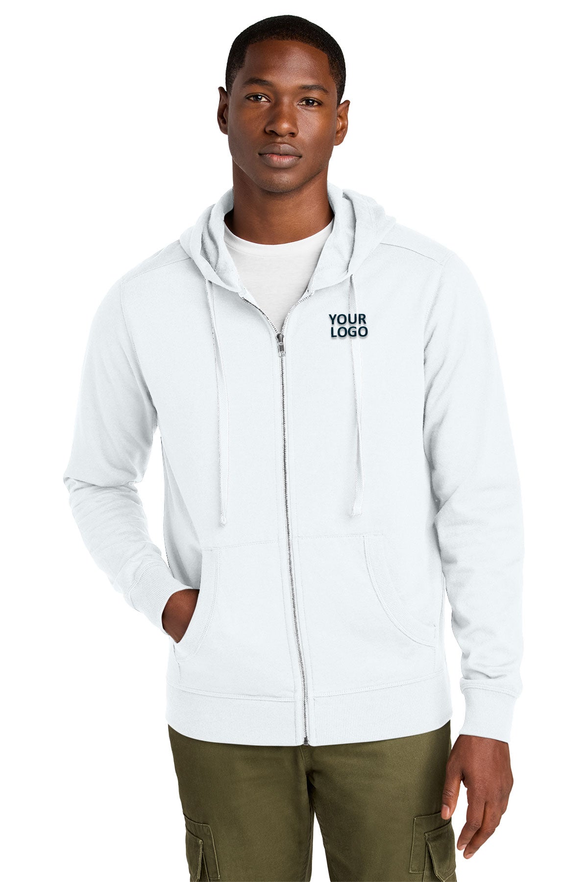 District Re-Fleece Full-Zip Custom Hoodies, White