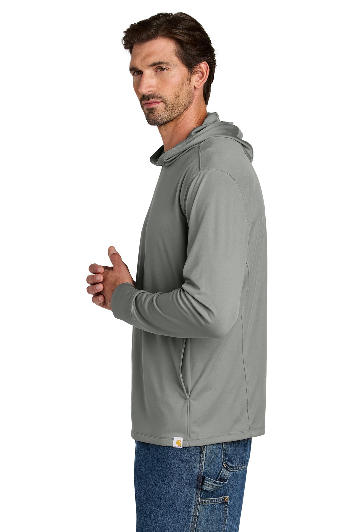 Carhartt Force Sun Defender Long Sleeve Hooded Custom T-Shirts, Asphalt Grey
