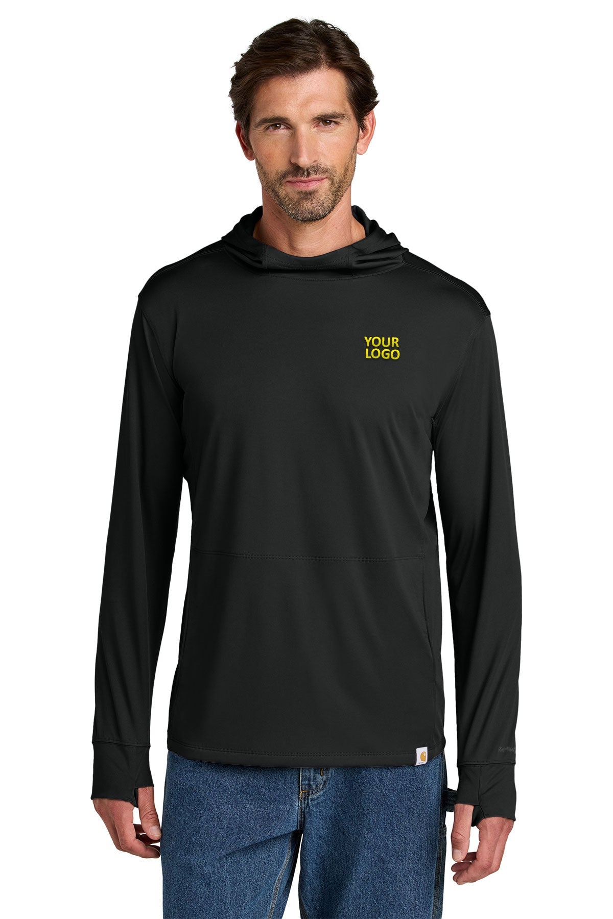 Carhartt Force Sun Defender Long Sleeve Hooded Custom T-Shirts, Black