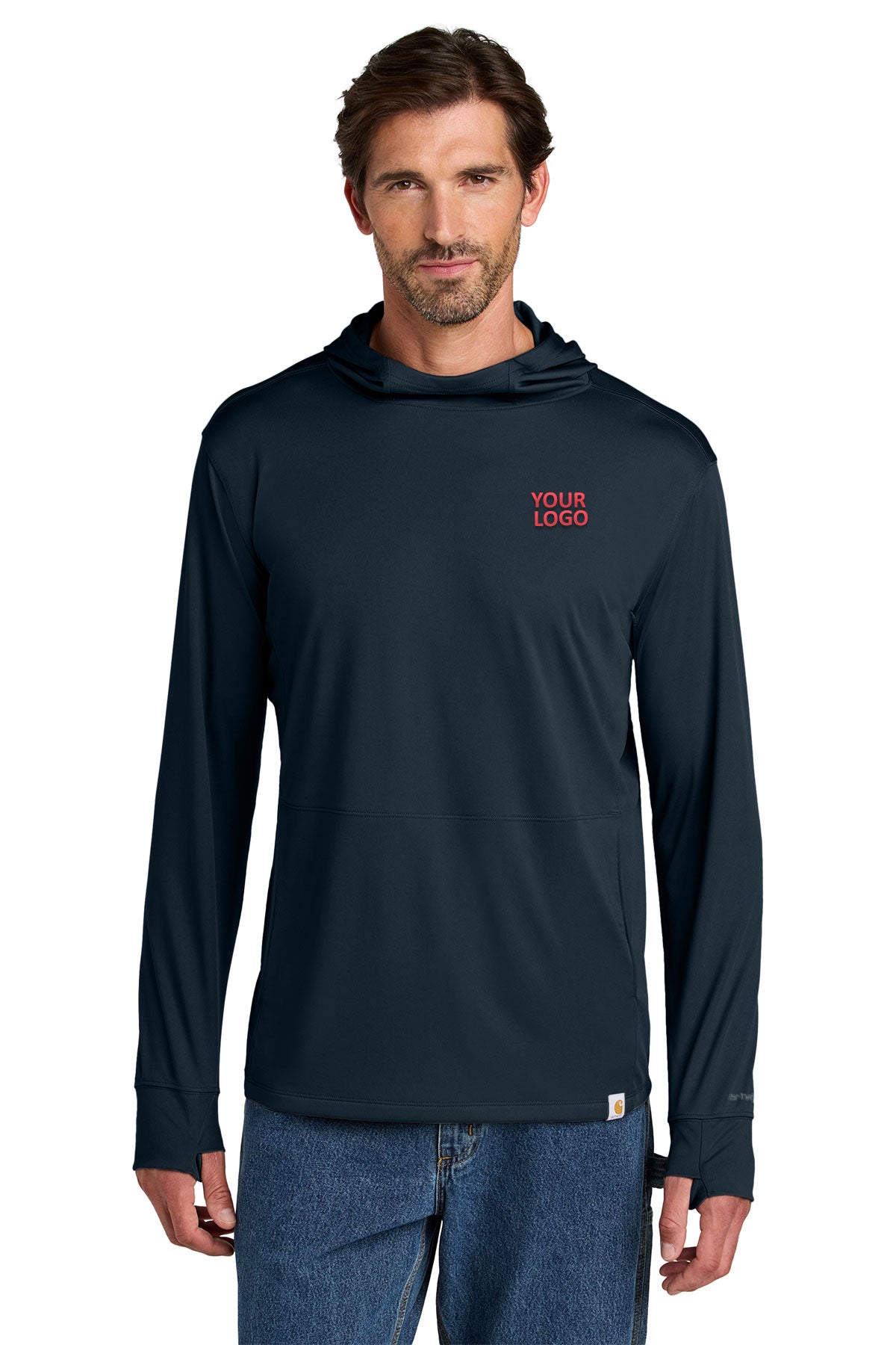 Carhartt Force Sun Defender Long Sleeve Hooded Custom T-Shirts, Navy [Orpical Technology Solutions]