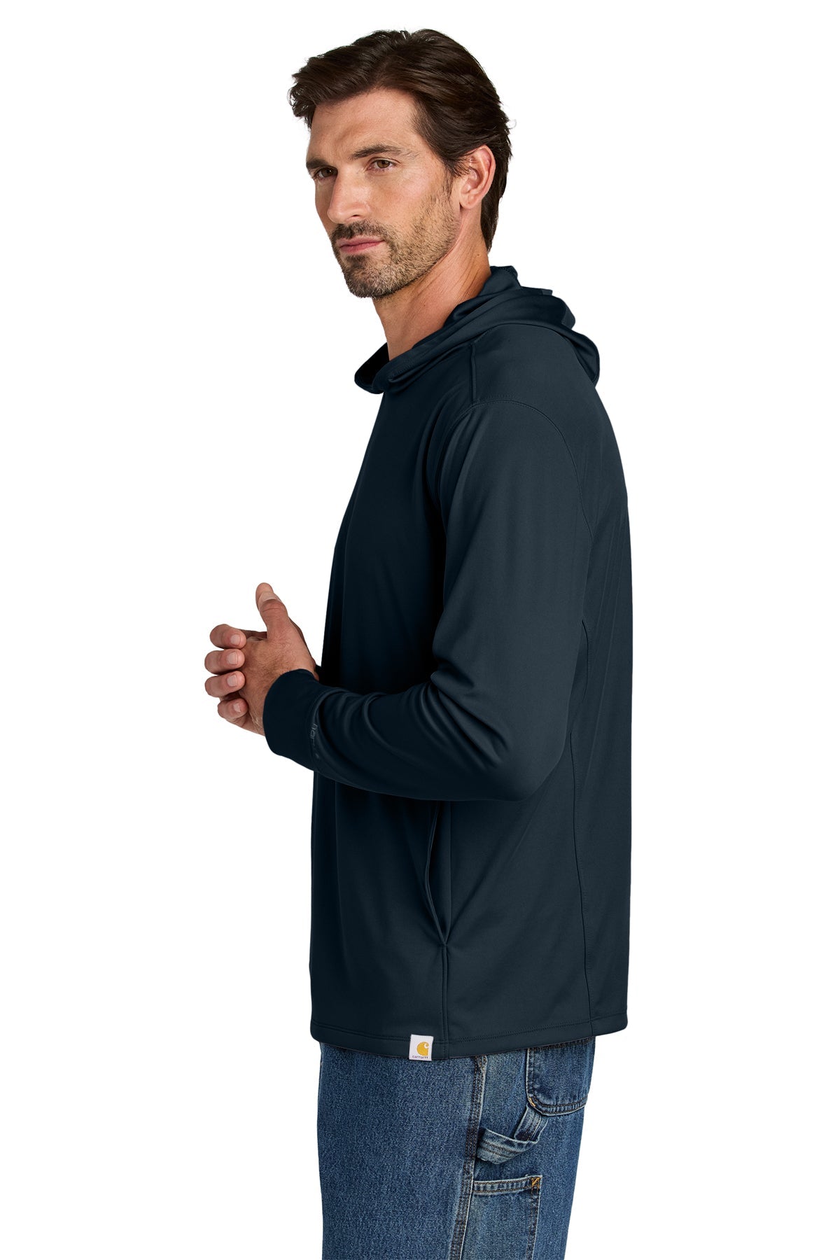 Carhartt Force Sun Defender Long Sleeve Hooded Custom T-Shirts, Navy [Orpical Technology Solutions]