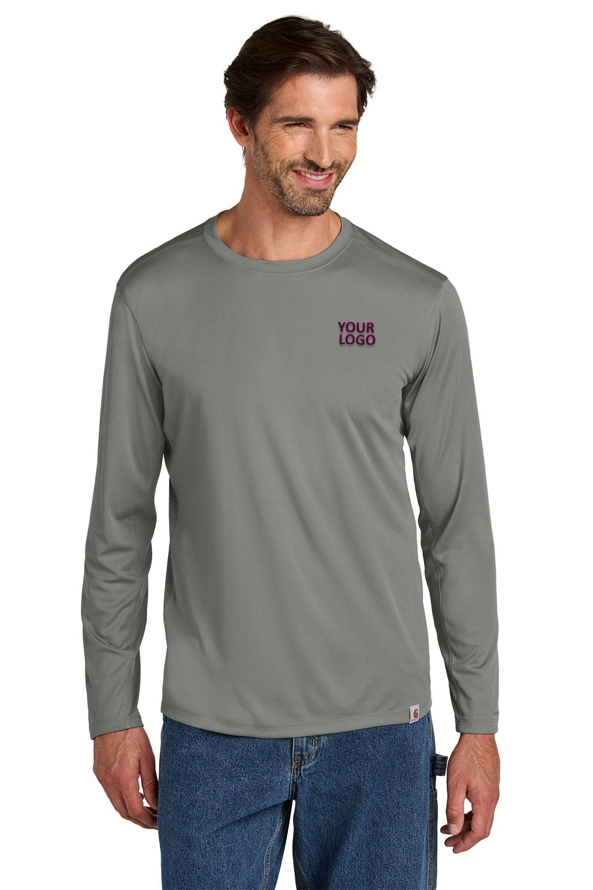Carhartt Force Sun Defender Long Sleeve Custom T-Shirts, Asphalt Grey [Benjamin and Company]