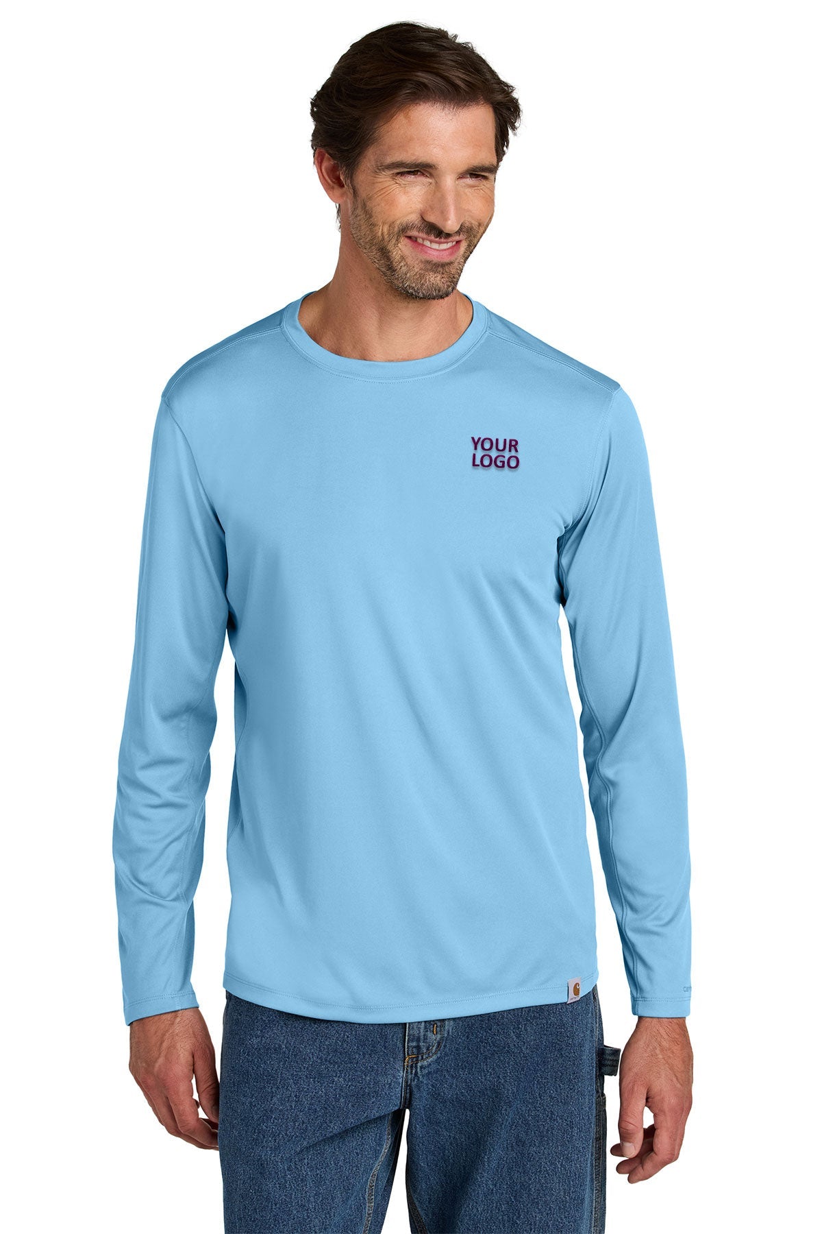 Carhartt Force Sun Defender Long Sleeve Custom T-Shirts, Fresh Water Blue