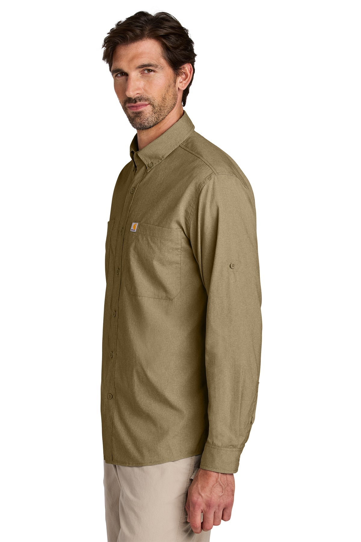 Carhartt Force Sun Defender Long Sleeve Custom Shirts, Dark Khaki [Calvada Surveying Inc]