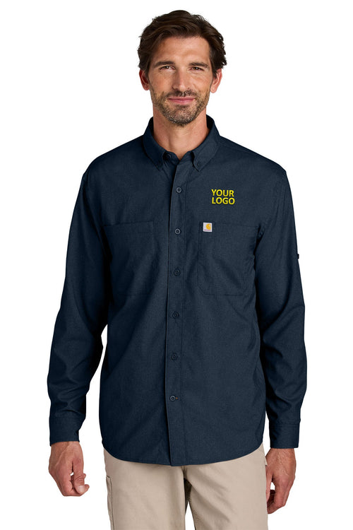 Carhartt Force Sun Defender Short Sleeve Custom Shirts, Navy