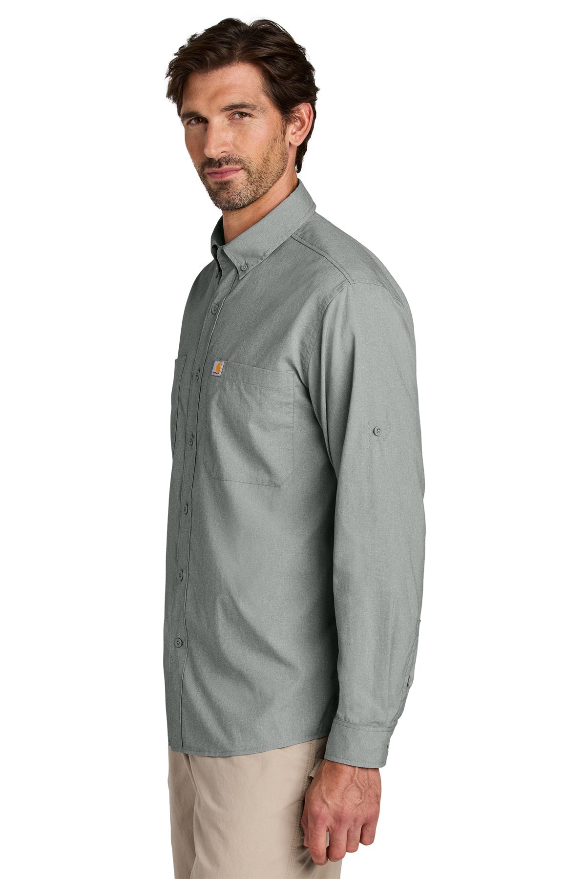 Carhartt Force Sun Defender Long Sleeve Custom Shirts, Steel [Calvada Surveying Inc]