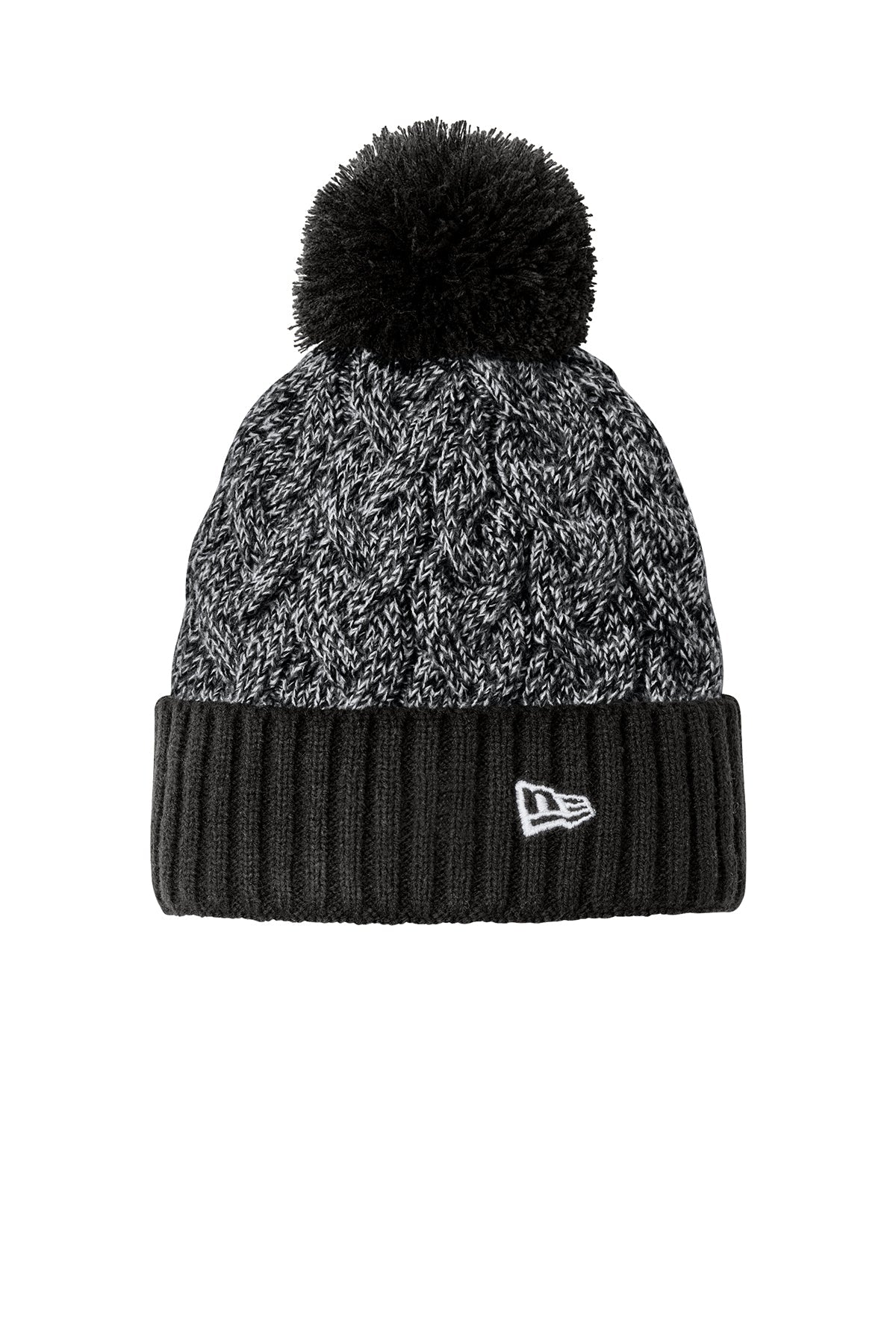 New Era Marled Knit Pom Custom Beanies, Black/ Graphite/ White