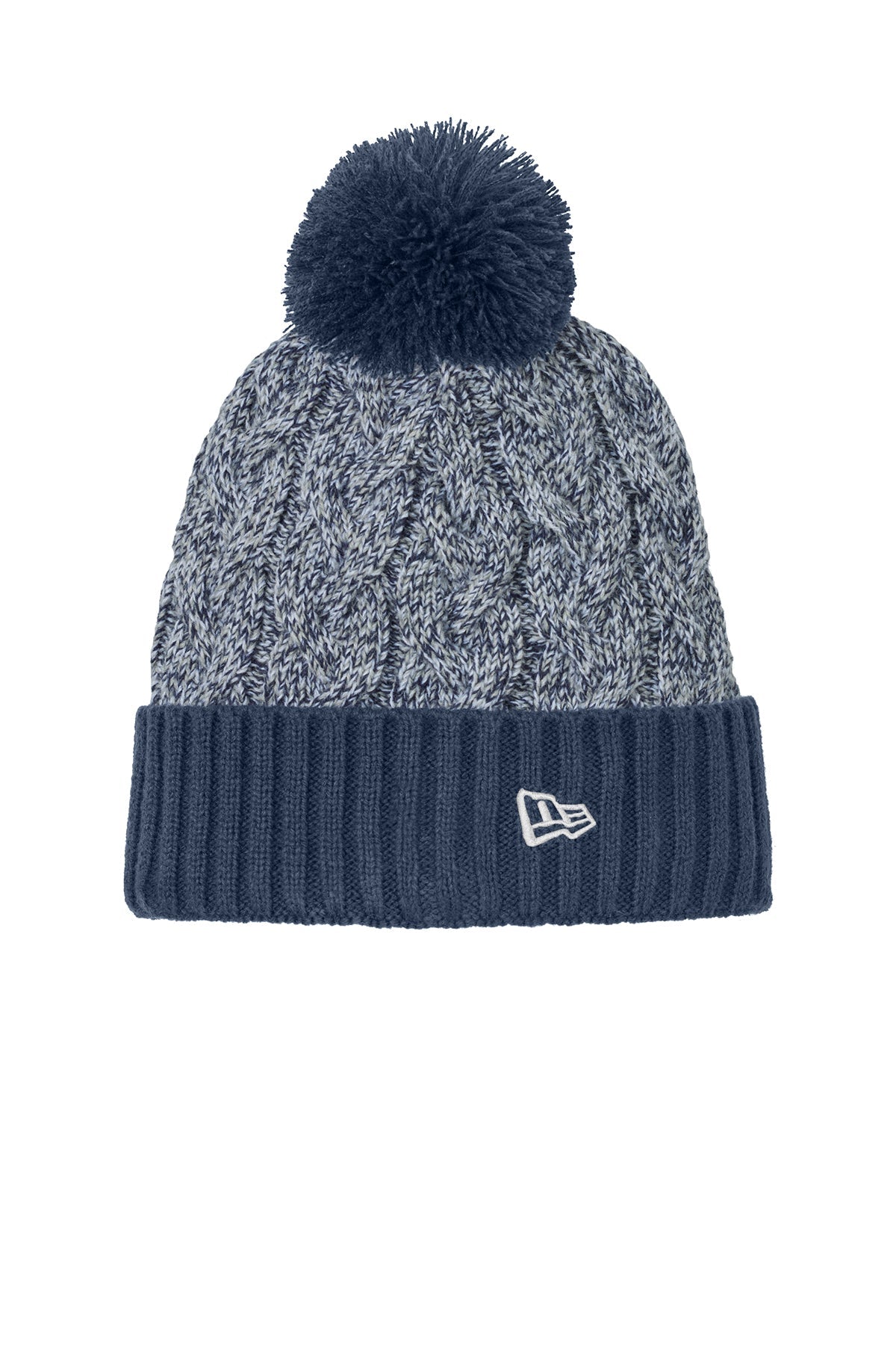 New Era Marled Knit Pom Custom Beanies, Deep Navy/ Grey/ White [United Rolls]