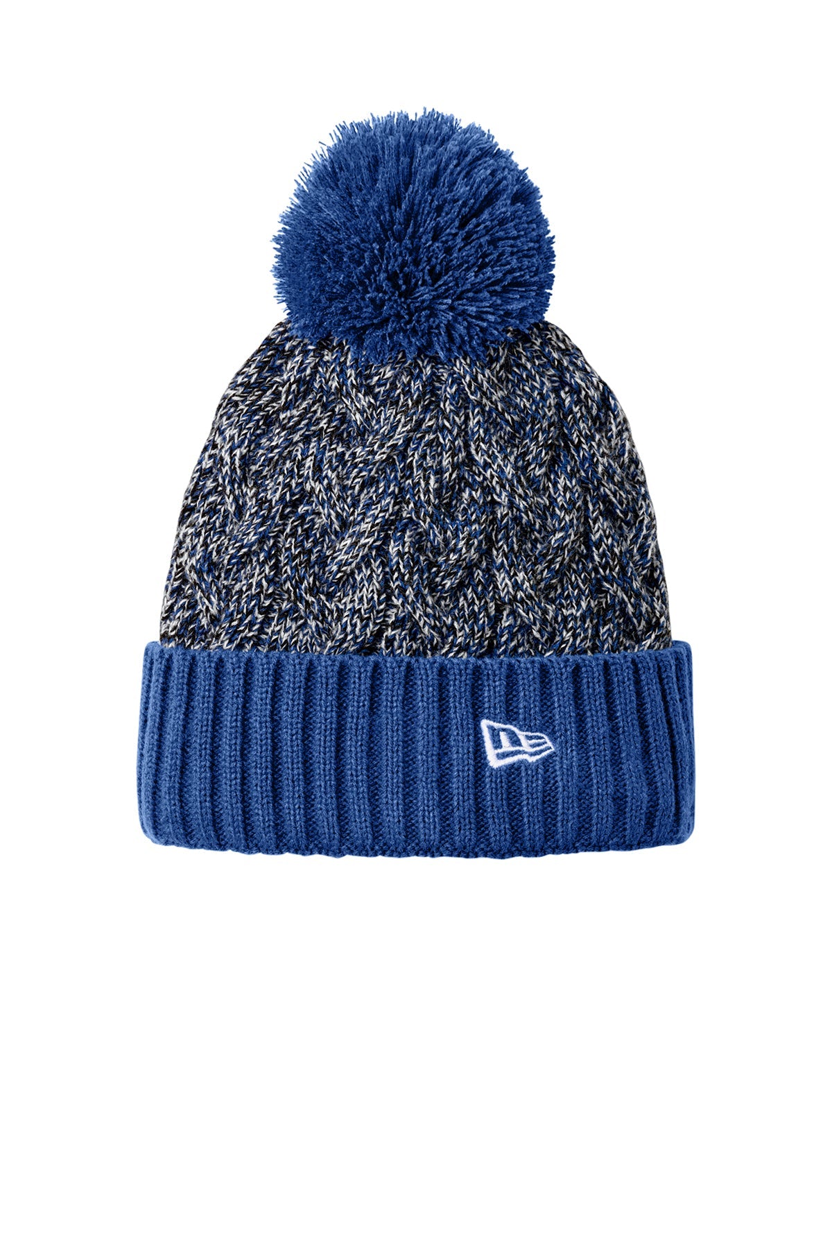 New Era Marled Knit Pom Custom Beanies, Royal/ Black/ White