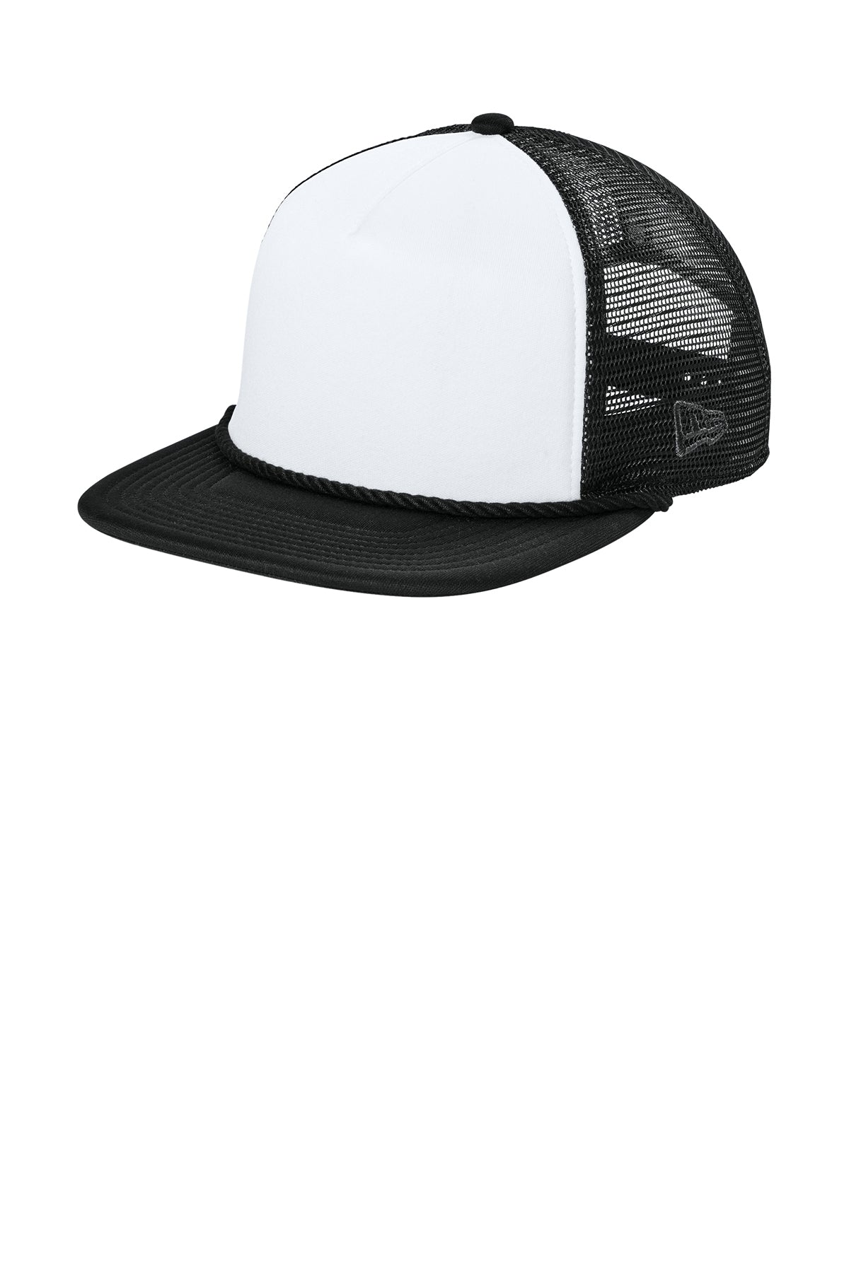 New Era Foam Rope Trucker Custom Caps, White/ Black/ Black