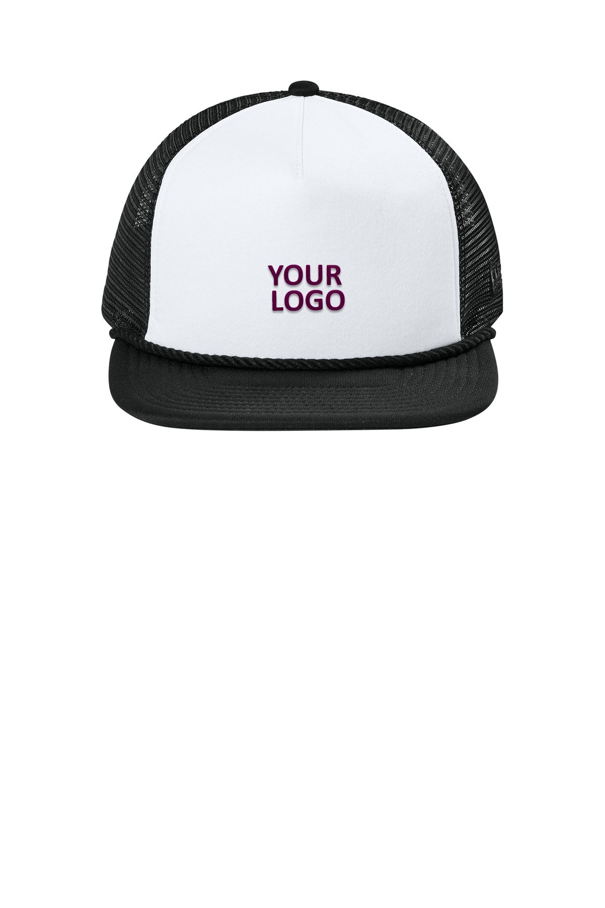 New Era Foam Rope Trucker Custom Caps, White/ Black/ Black