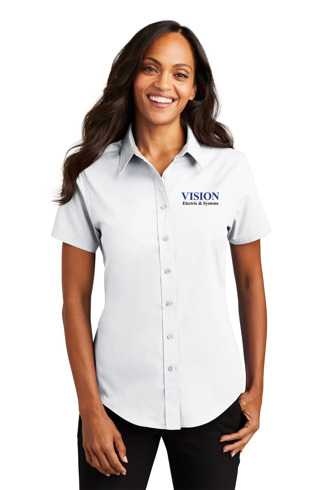 Port Authority Ladies Short Sleeve Easy Care Shirt, White/Light Stone [Vision Electric and Systems]
