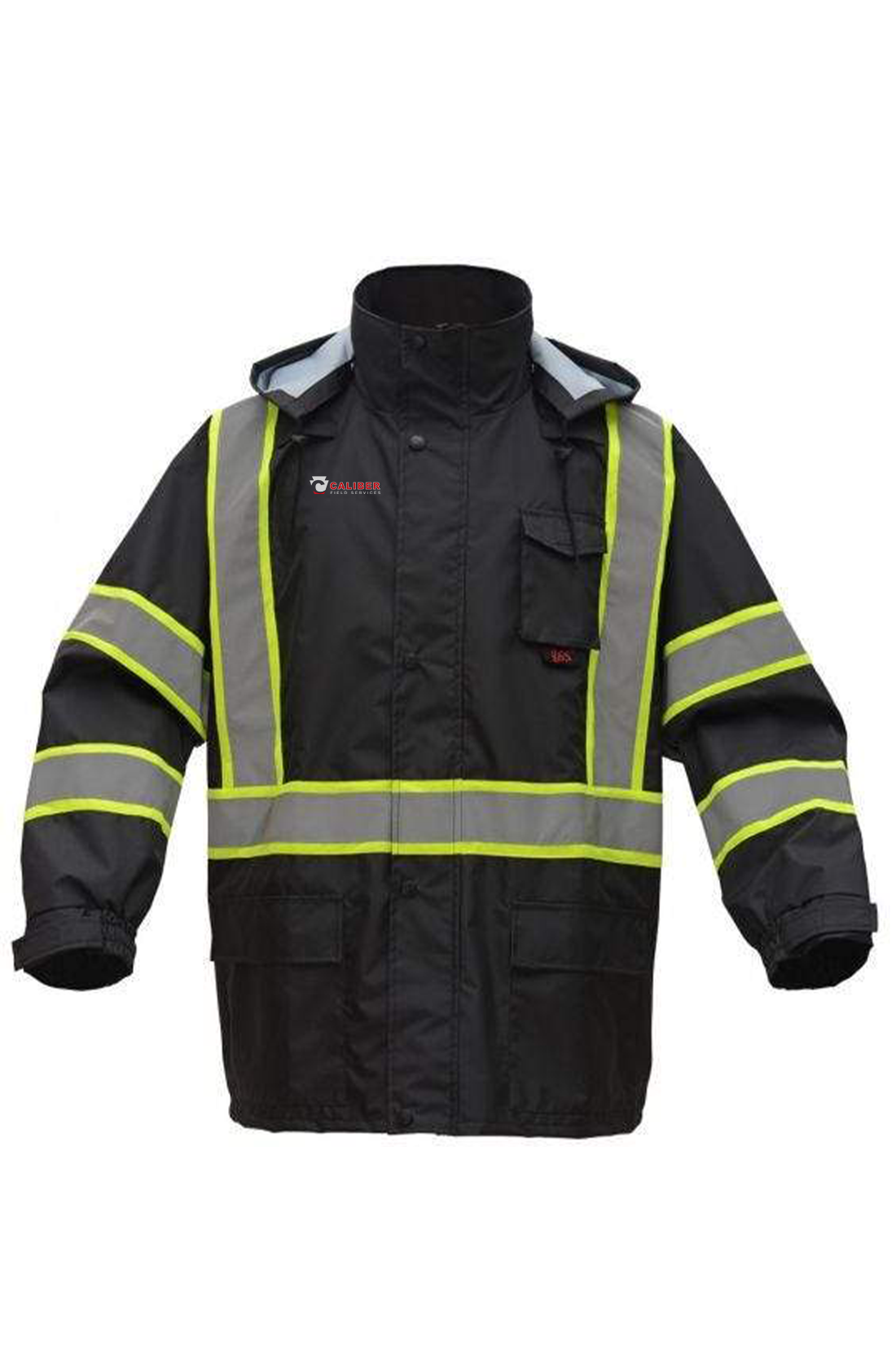 GSS Contrast Series Enhanced Visibility Rain Coat, Black [Caliber Field Services, Inc.]