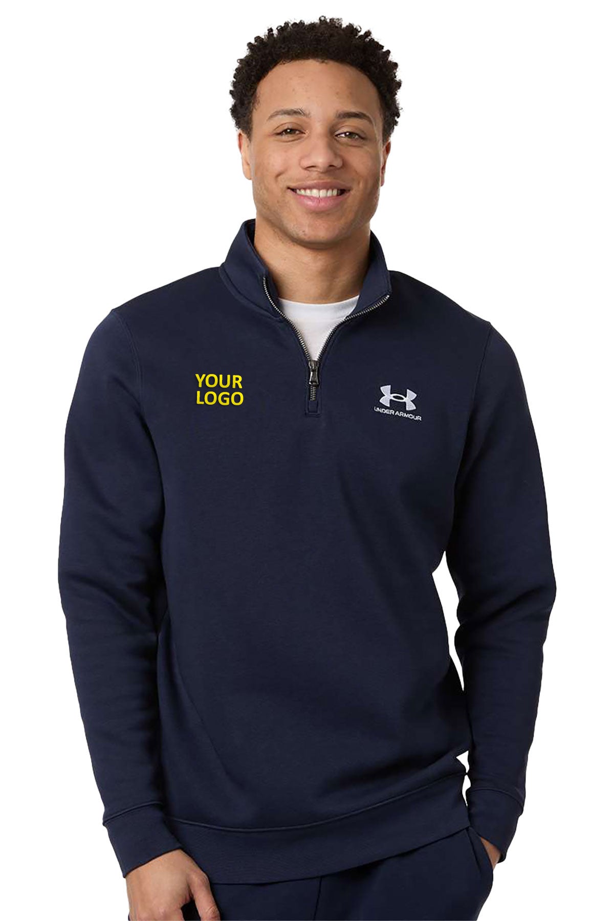 Under Armour Icon Fleece Custom Quarter-Zips Pullover, Midnight Navy/ White