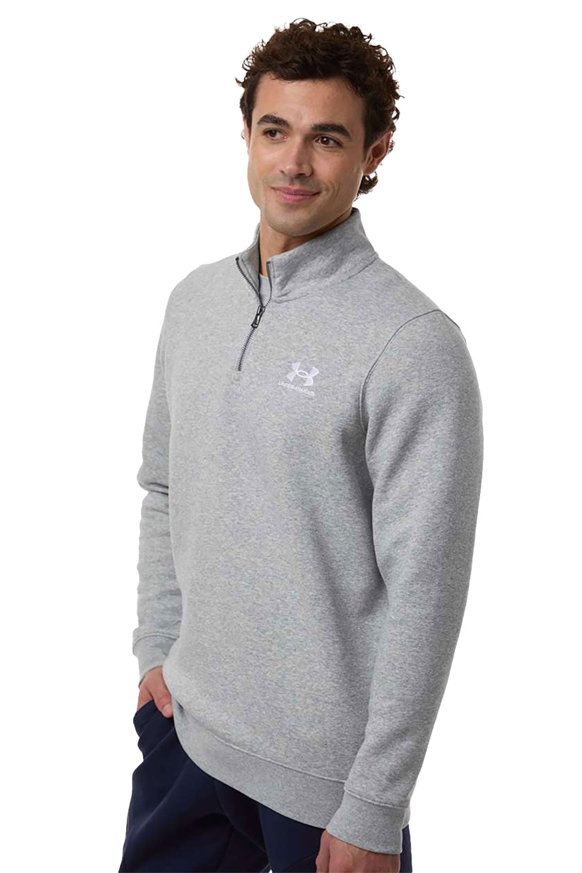 Under Armour Icon Fleece Custom Quarter-Zips Pullover, Grey Light Heather/ White