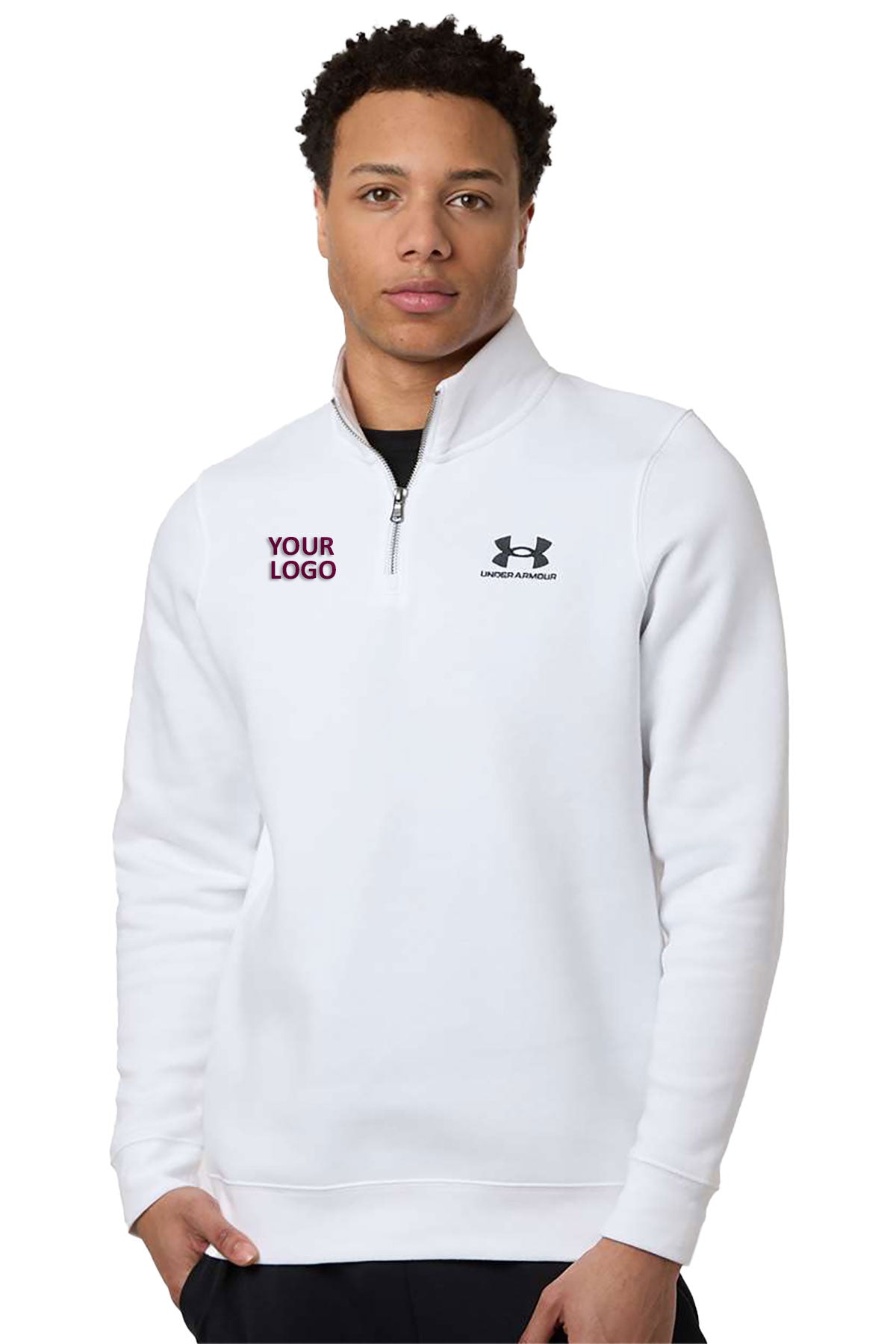 Under Armour Icon Fleece Custom Quarter-Zips Pullover, White/ Black