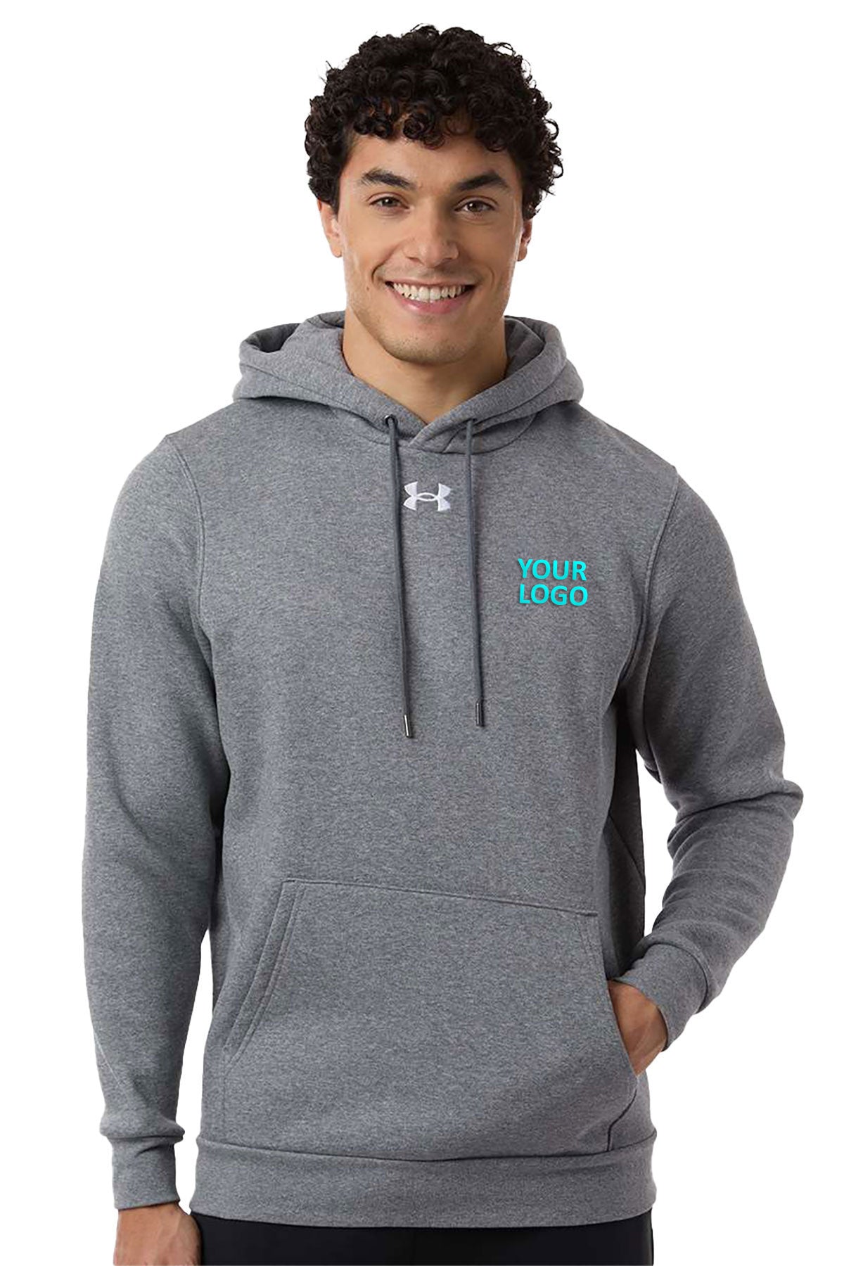 Under Armour Team Icon Fleece Custom Hooded Sweatshirts, Pitch Grey Medium Heather/ White