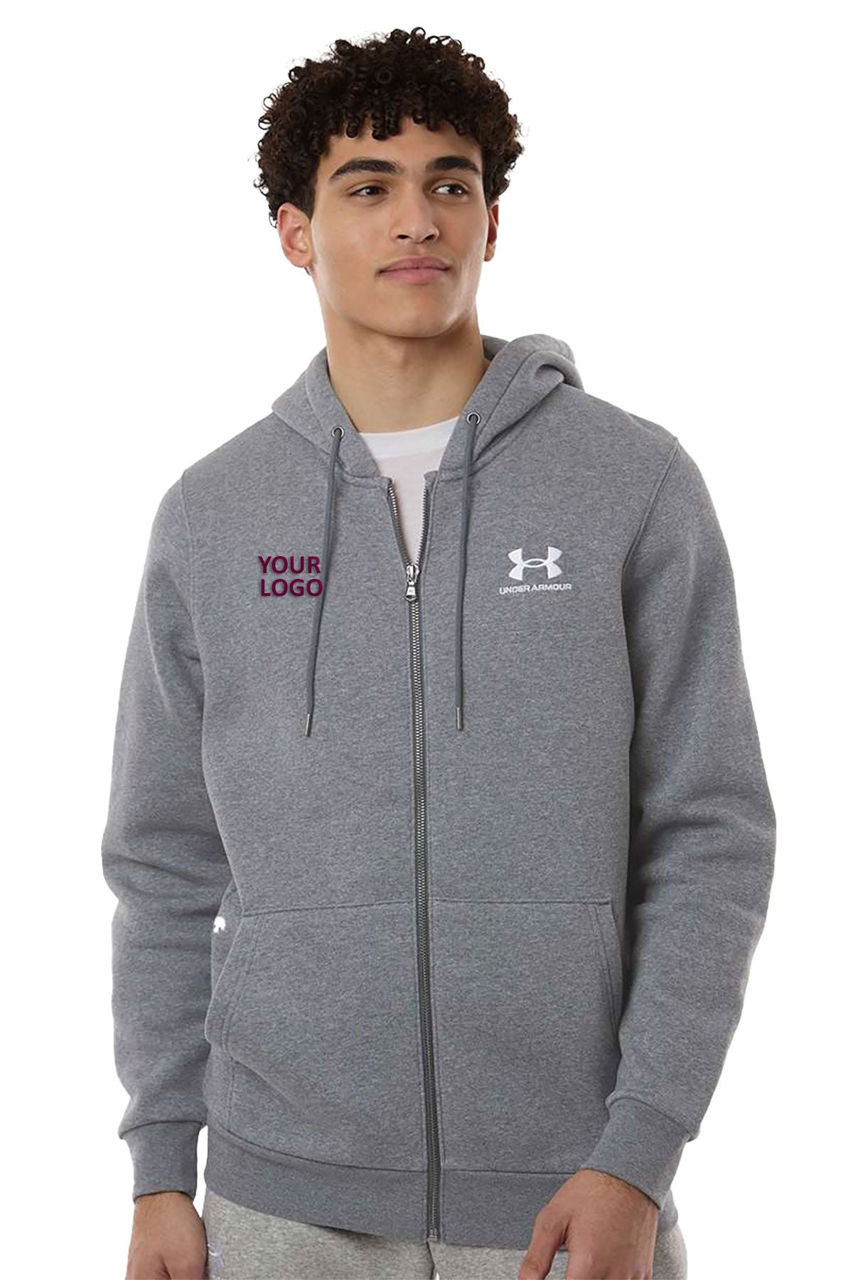 Under Armour Icon Fleece Custom Hooded Full-Zips, Grey Medium Heather/ White