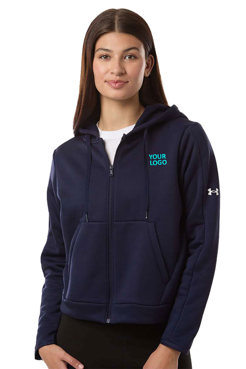 Under Armour Armour Fleece Pro Custom Hooded Full-Zips, Midnight Navy/ White
