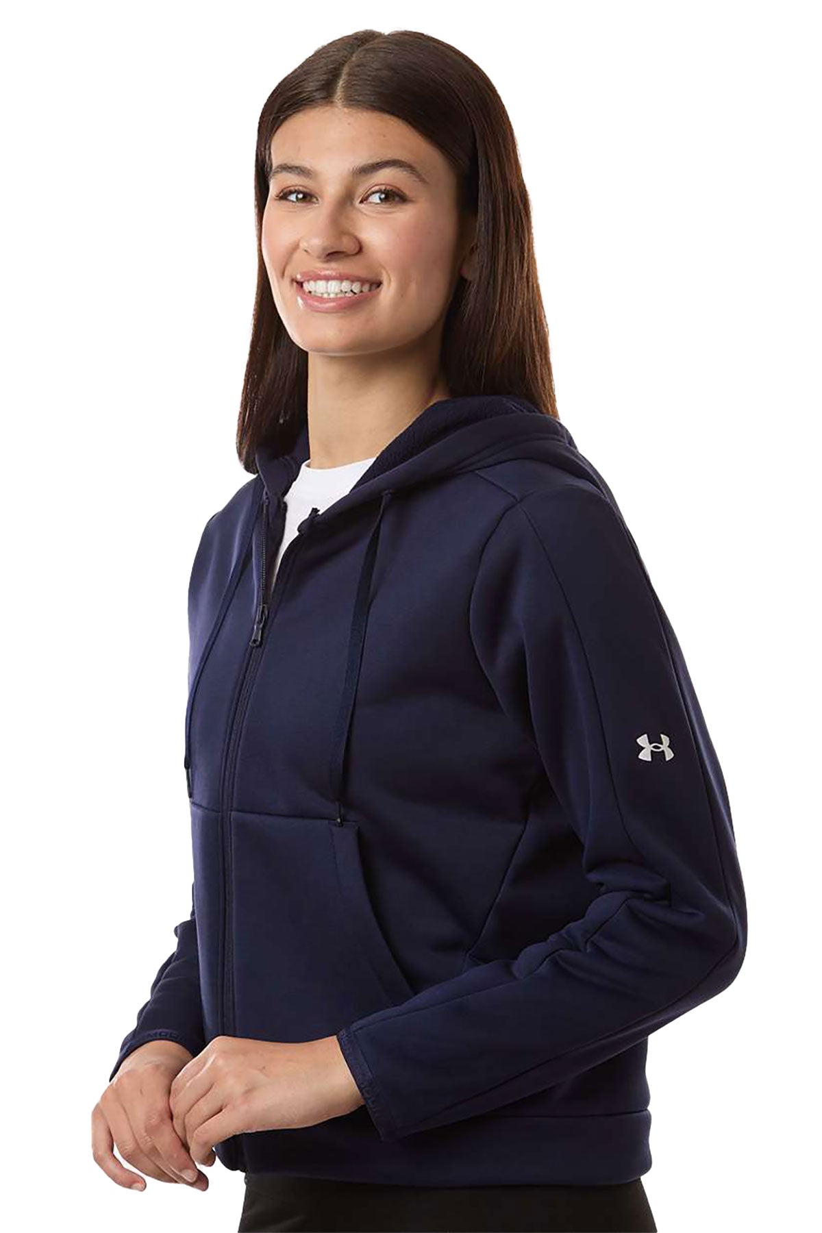 Under Armour Women's Armour Fleece Pro Custom Hooded Full-Zips, Midnight Navy/ White