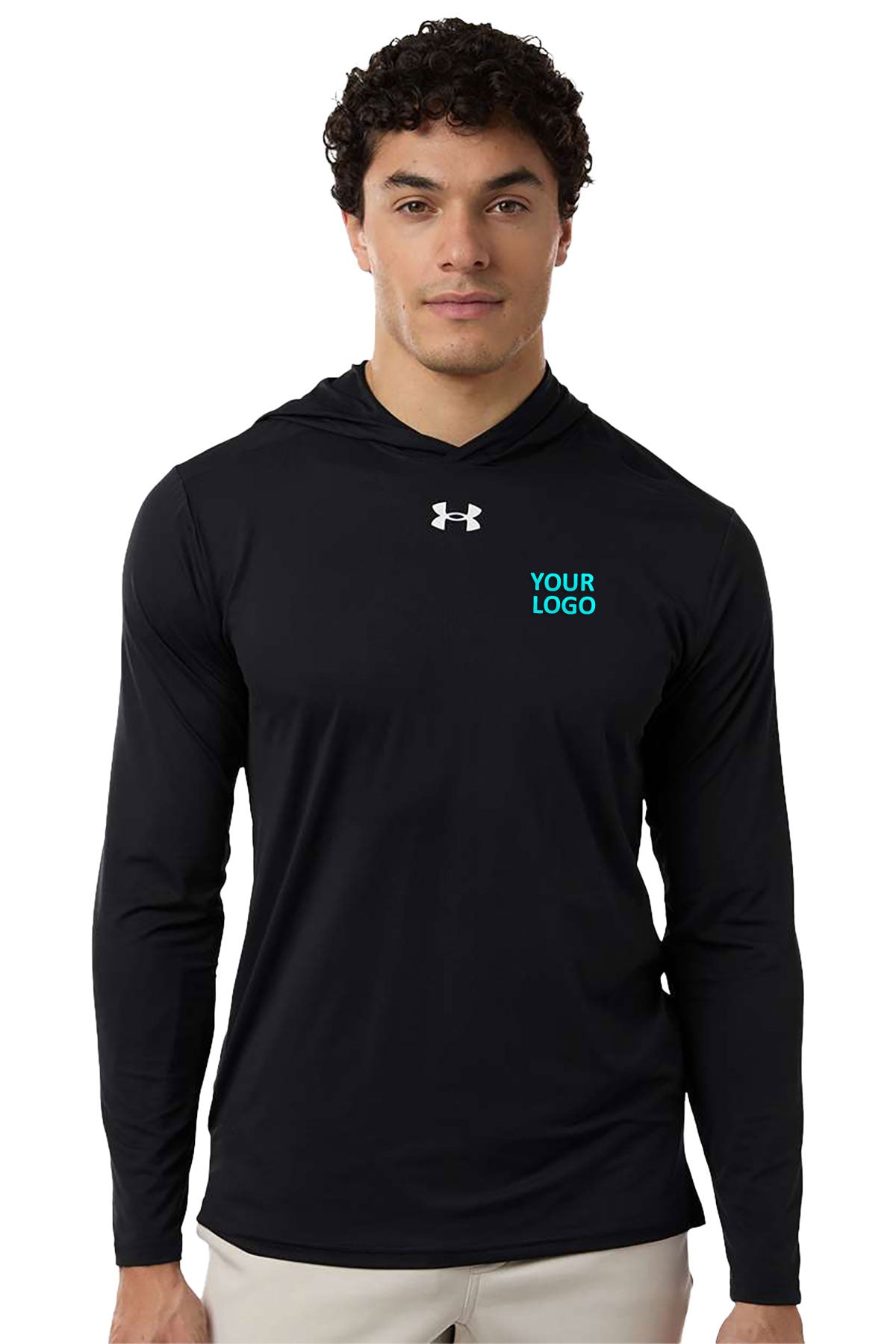 Under Armour Team Vanish Hooded Custom Long Sleeve T-Shirts, Black/ White