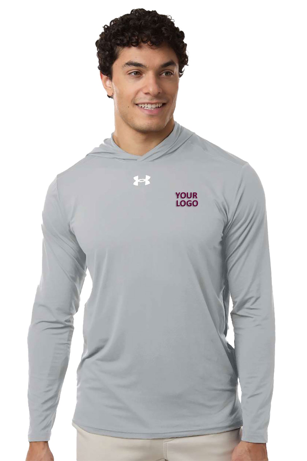 Under Armour Team Vanish Hooded Custom Long Sleeve T-Shirts, Mod Grey/ White