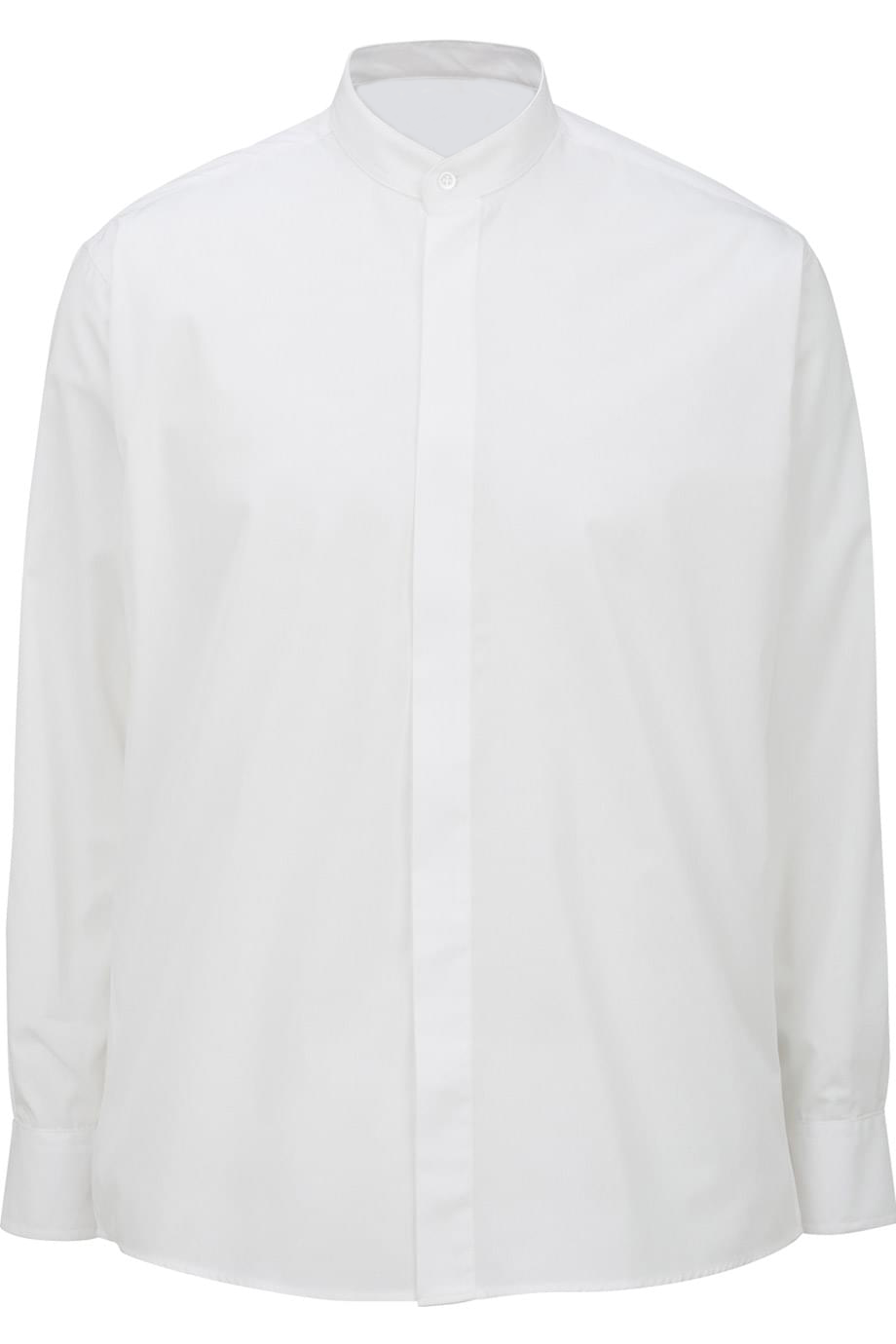 Men's Banded Collar Long-Sleeve Shirt, White
