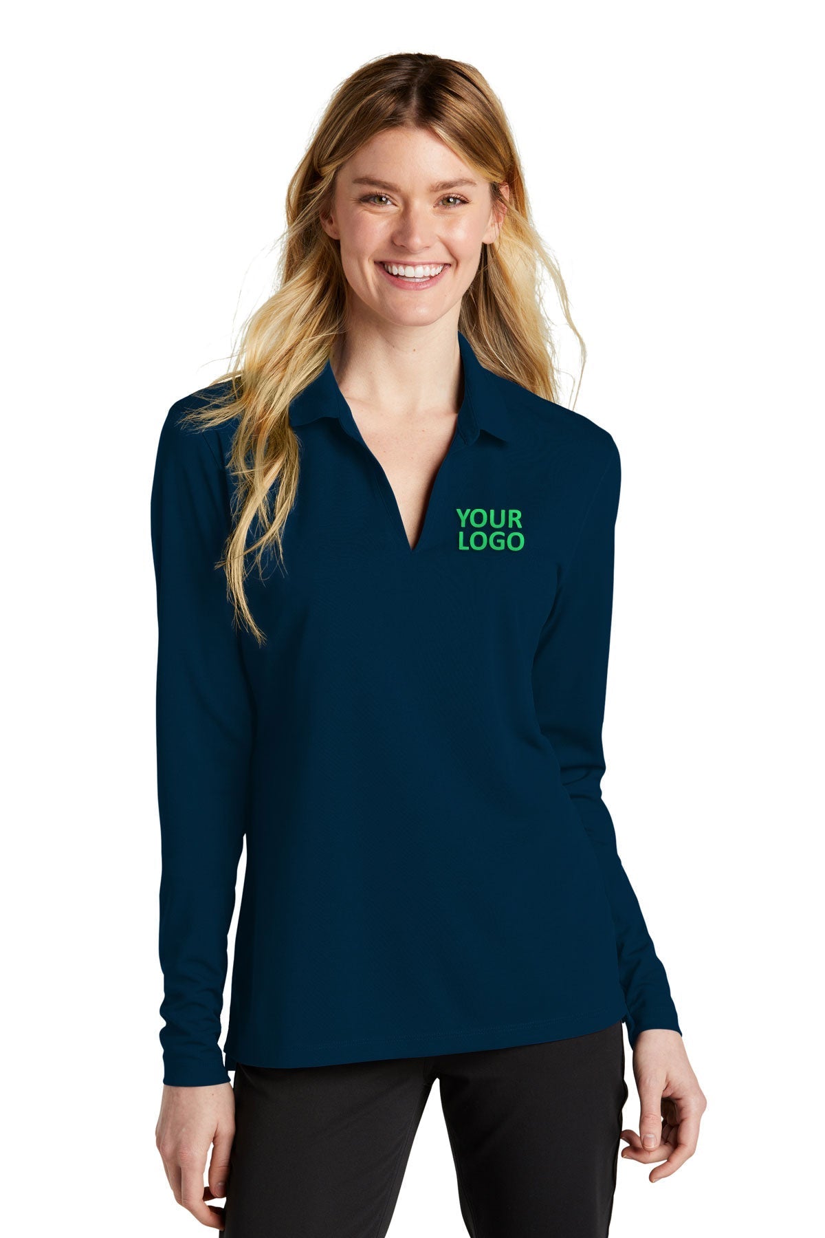Nike Ladies Dri-FIT Micro Pique Long Sleeve Custom Polos, Navy [CarePartners PACE]