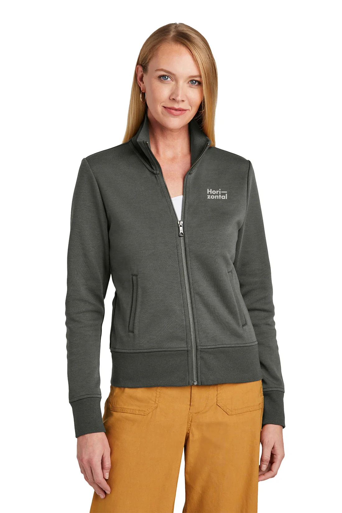 Brooks Brothers Womens Double-Knit Full-Zip, Windsor Grey [Horizontal Talent]