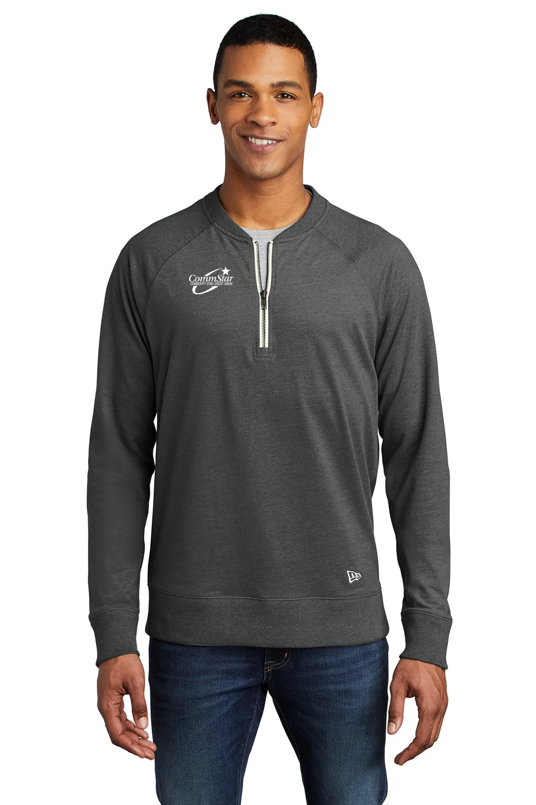 New Era Sueded Cotton Blend Quarter Zip, Black Heather [CommStar Credit Union]