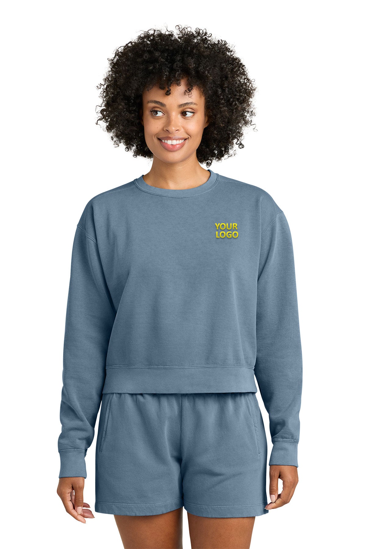 Comfort Colors Womens Custom Mid-Length Crewneck Sweatshirts, Blue Jean