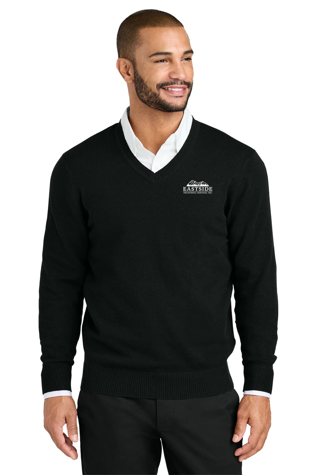 Port Authority Easy Care V-Neck Sweater, Deep Black [Eastside Vocational Services, Inc.]