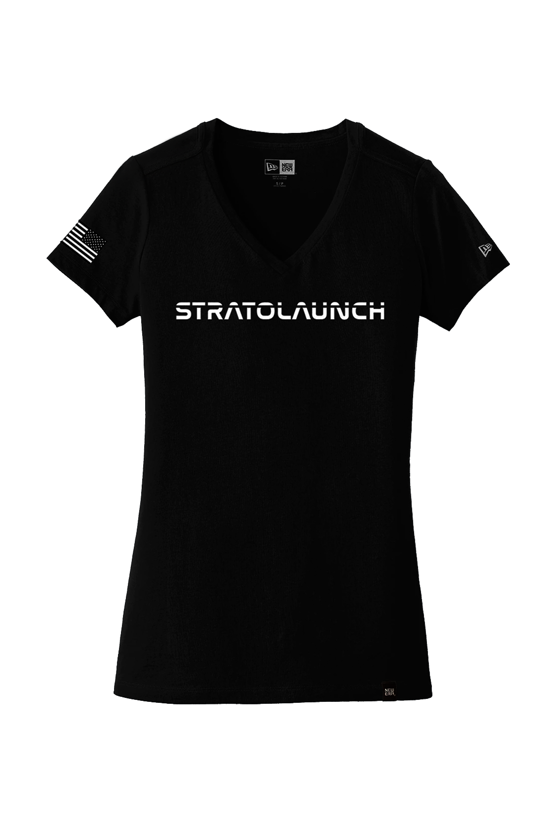 New Era Ladies Heritage Blend V-Neck Printed Tee, Black [Stratolaunch]