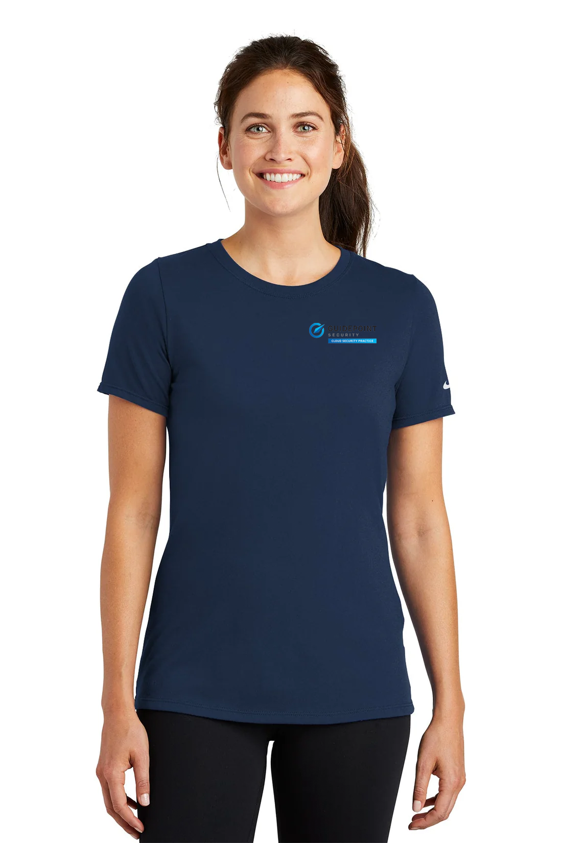 Nike Ladies DriFIT CottonPoly Scoop Neck Tee, College Navy [GuidePoint Security Cloud Security]