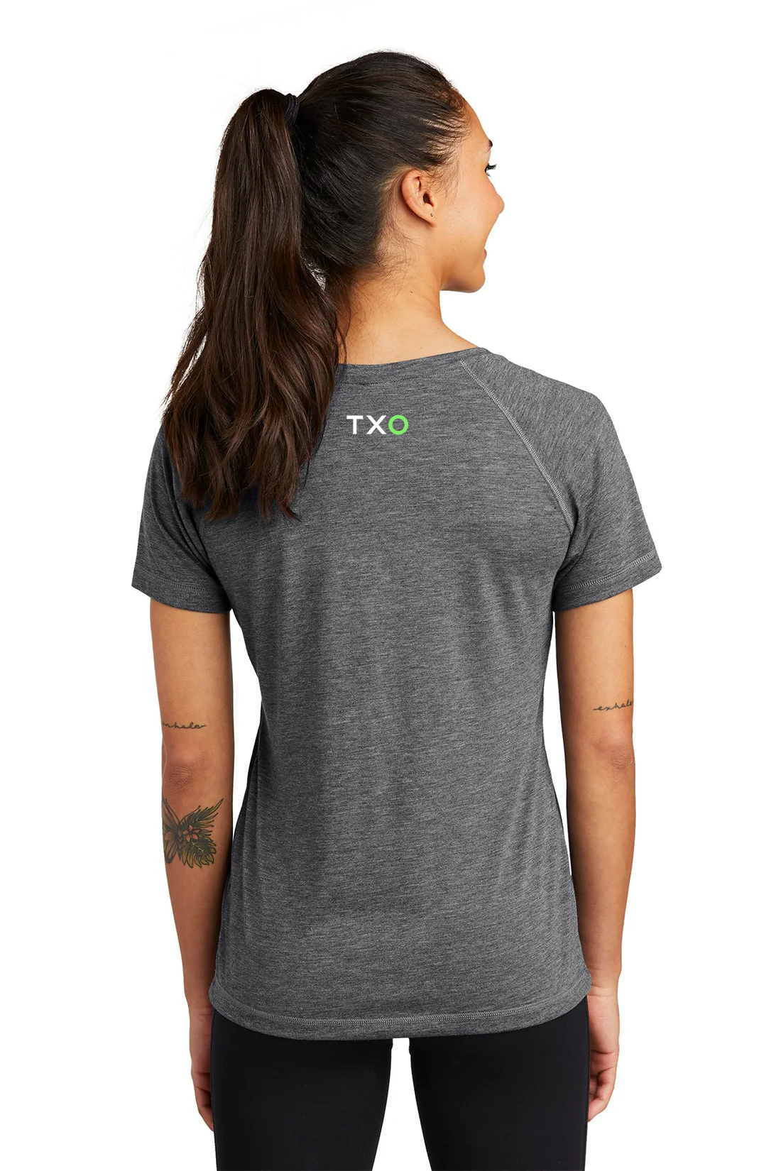 Sport-Tek Ladies PosiCharge Tri Blend Wicking Raglan Tee, Dark Grey Heather [TXO]