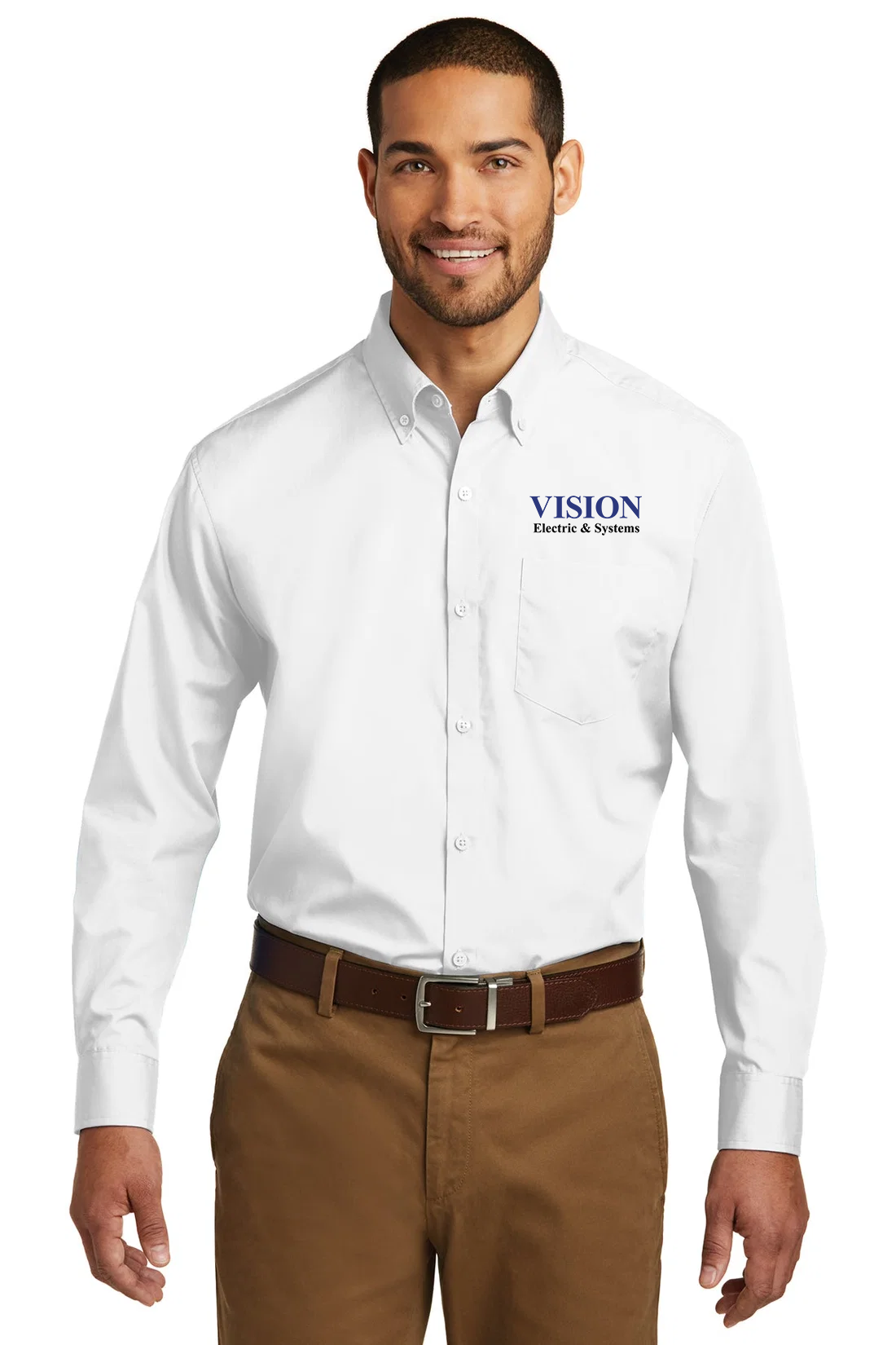 Port Authority Carefree Poplin Shirt, White [Vision Electric and Systems]